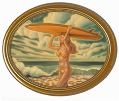 California Girl, Danny Galieote, Oil on Canvas, Ocean Beach,  Americana Pop