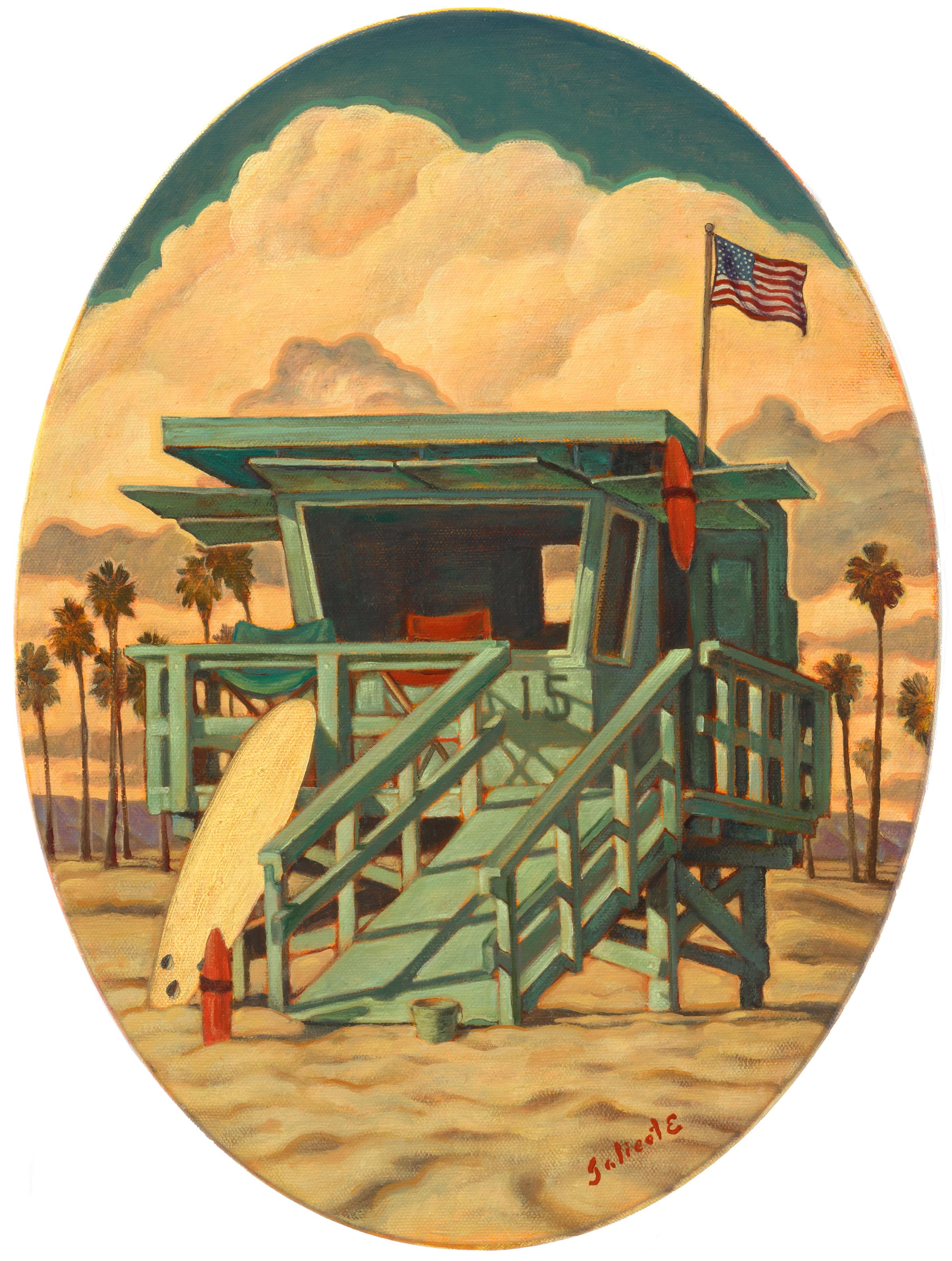 On Duty, Danny Galieote, Öl auf Leinwand, Meereslandschaft Strand, Rettungsschwimmer, Americana Pop im Angebot 1