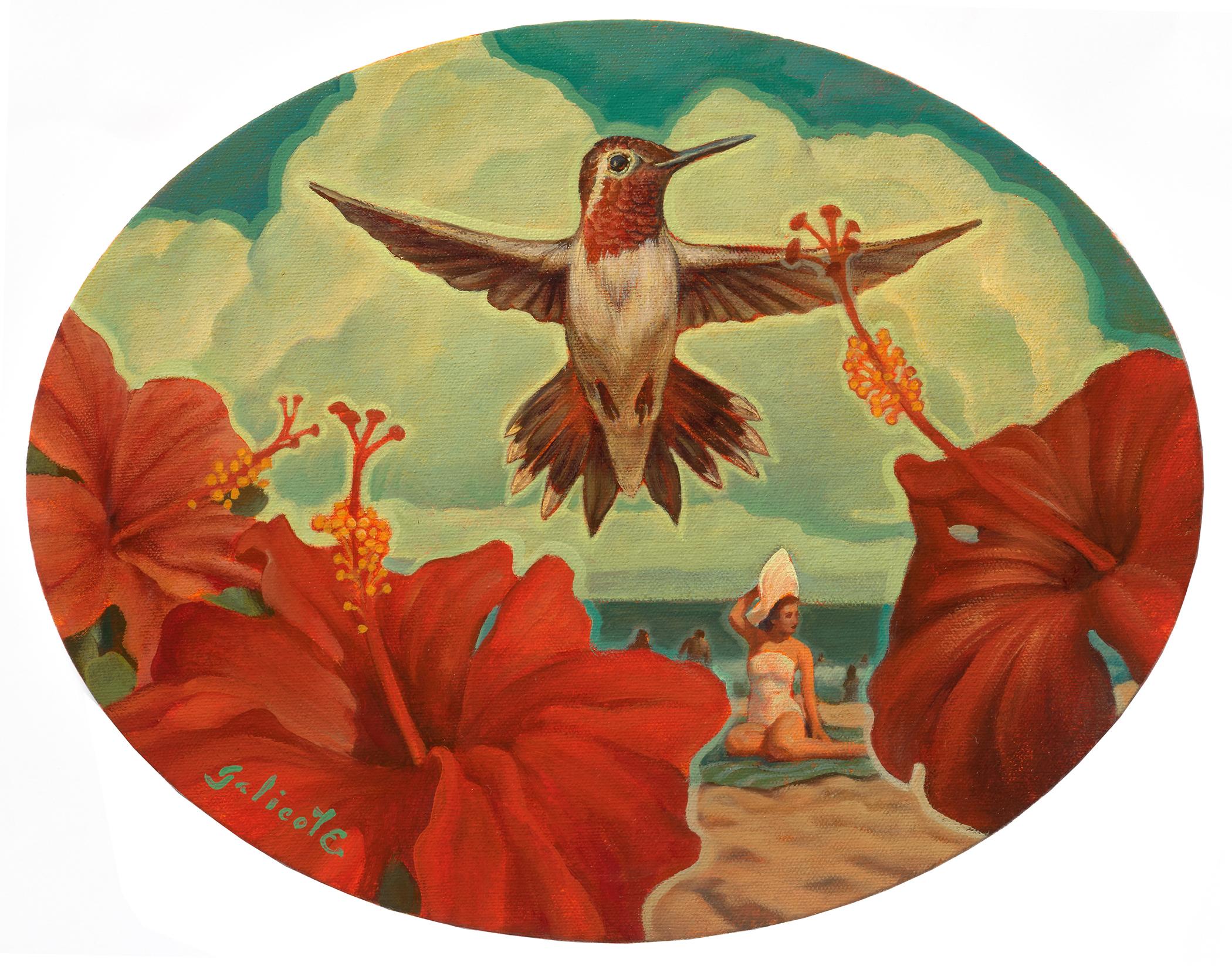 Bienvenue dans mon monde, Danny Galieote, huile sur toile, fleurs et oiseaux, Americana Pop en vente 1