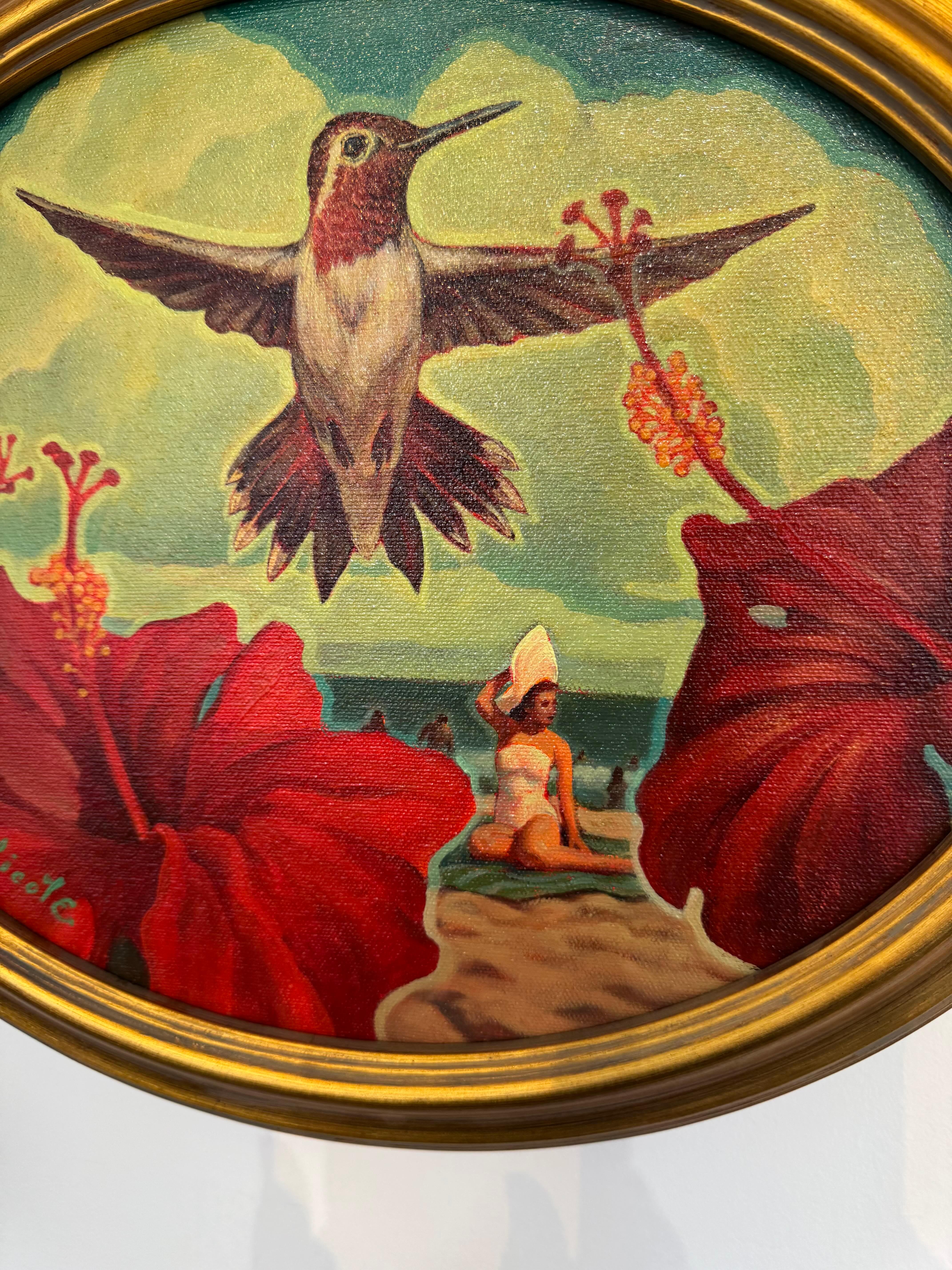 Bienvenue dans mon monde, Danny Galieote, huile sur toile, fleurs et oiseaux, Americana Pop en vente 2