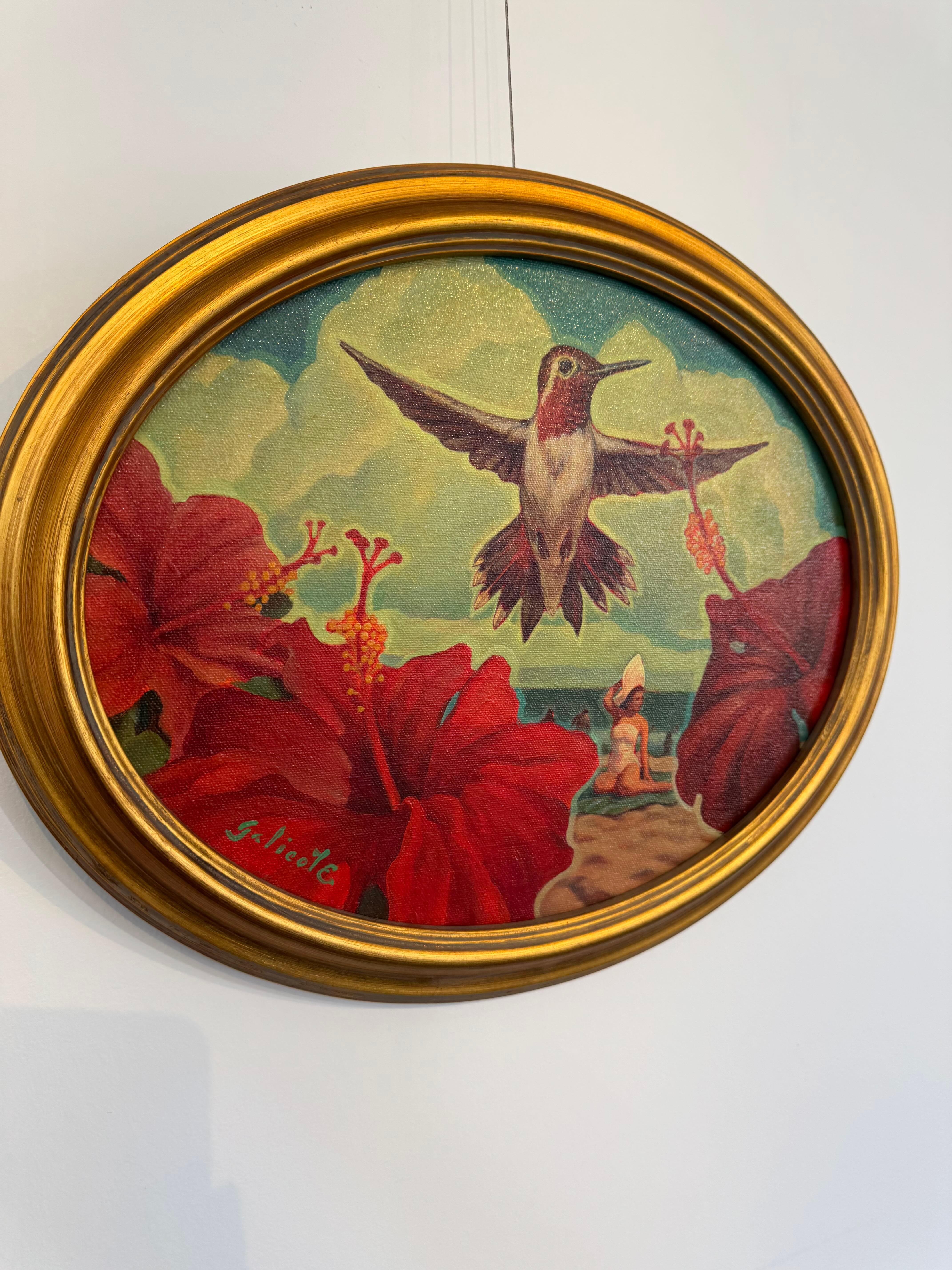 Bienvenue dans mon monde, Danny Galieote, huile sur toile, fleurs et oiseaux, Americana Pop en vente 4