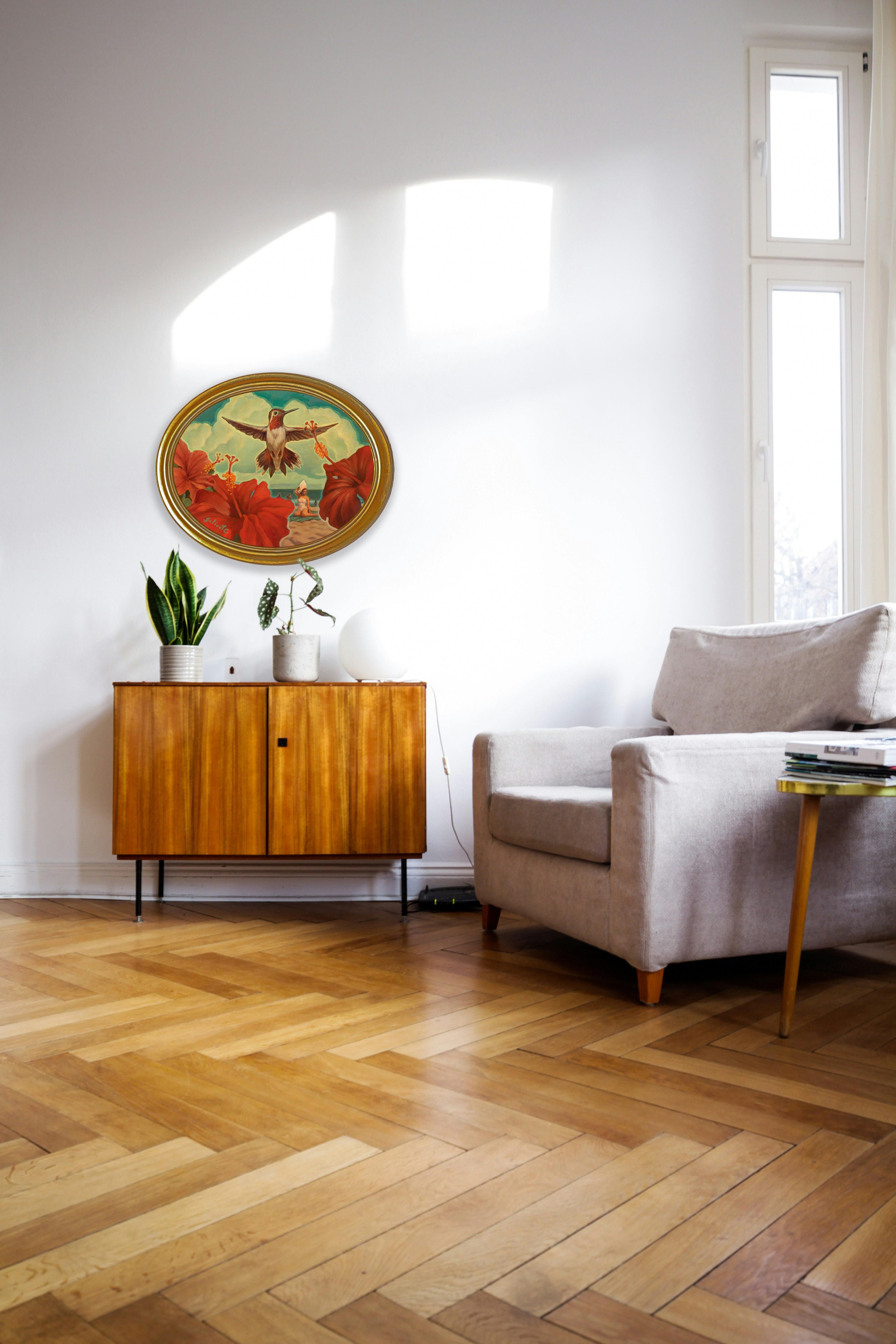 Bienvenue dans mon monde, Danny Galieote, huile sur toile, fleurs et oiseaux, Americana Pop en vente 8