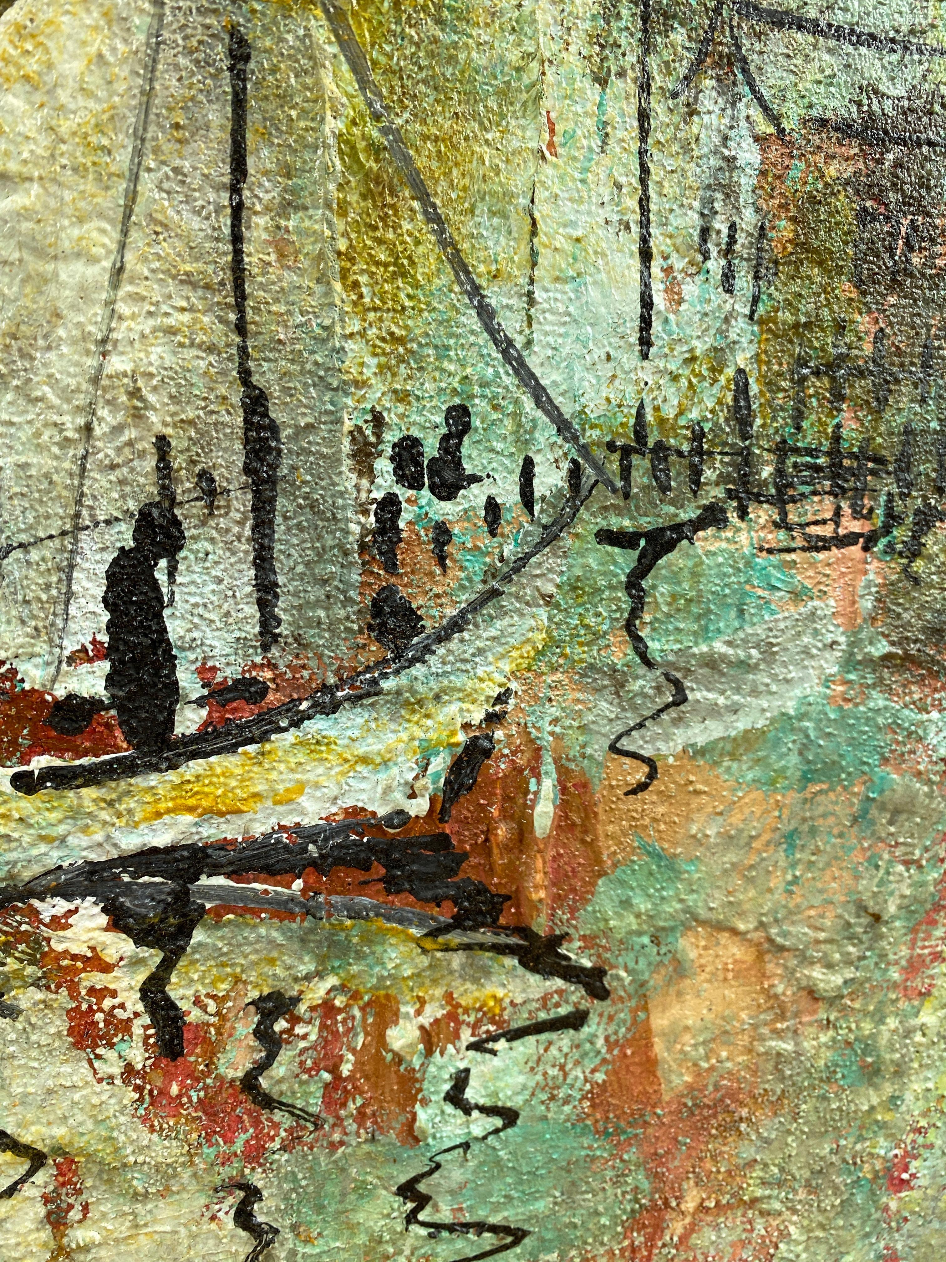 American Danny Garcia “Docked Sailboats” #941, Large Expressionist Painting, 1965