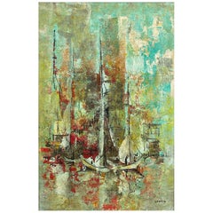 Danny Garcia “Docked Sailboats” #941, Large Expressionist Painting, 1965