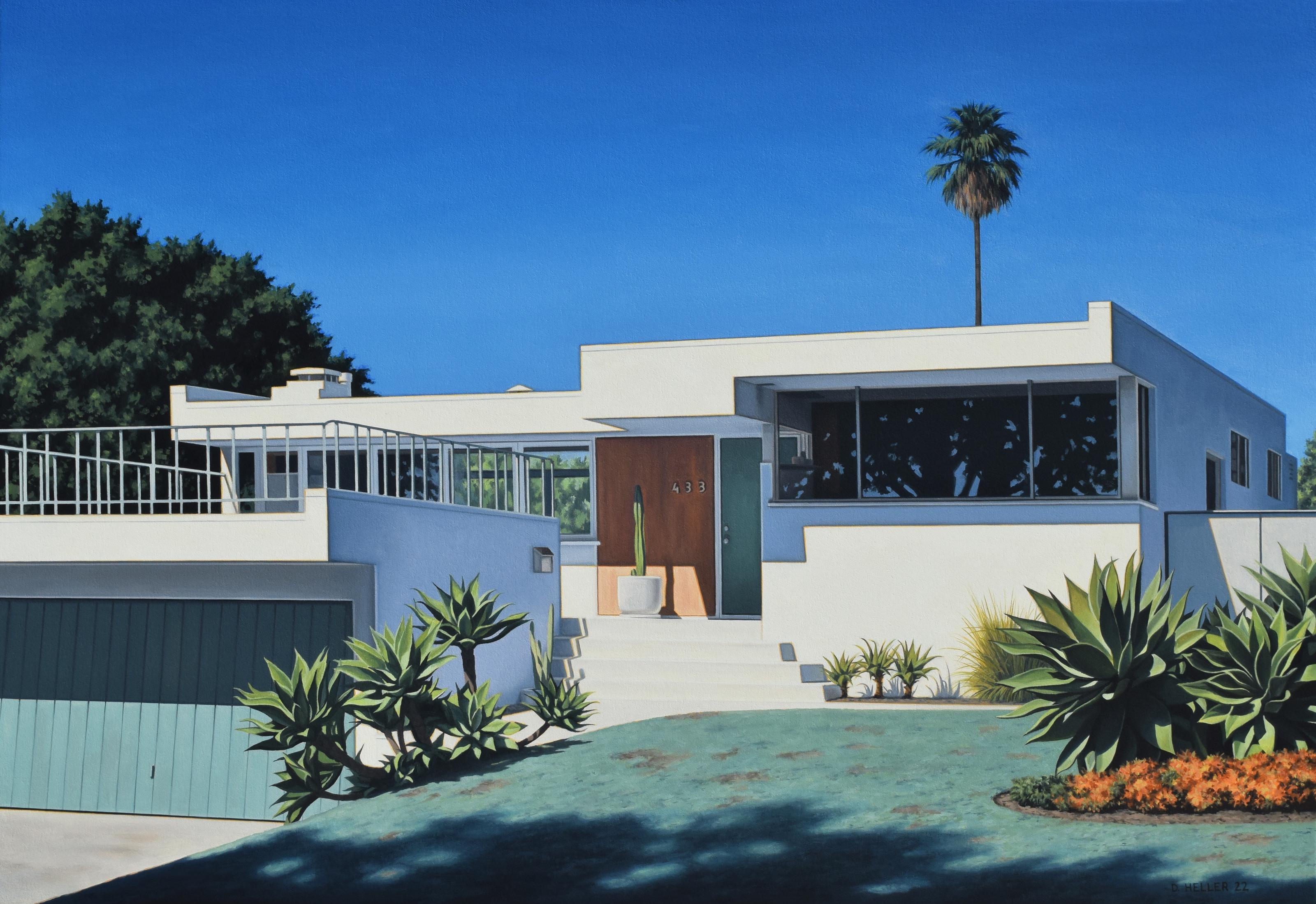 Danny Heller Landscape Painting – RM Schindler, Spec House, Spec House