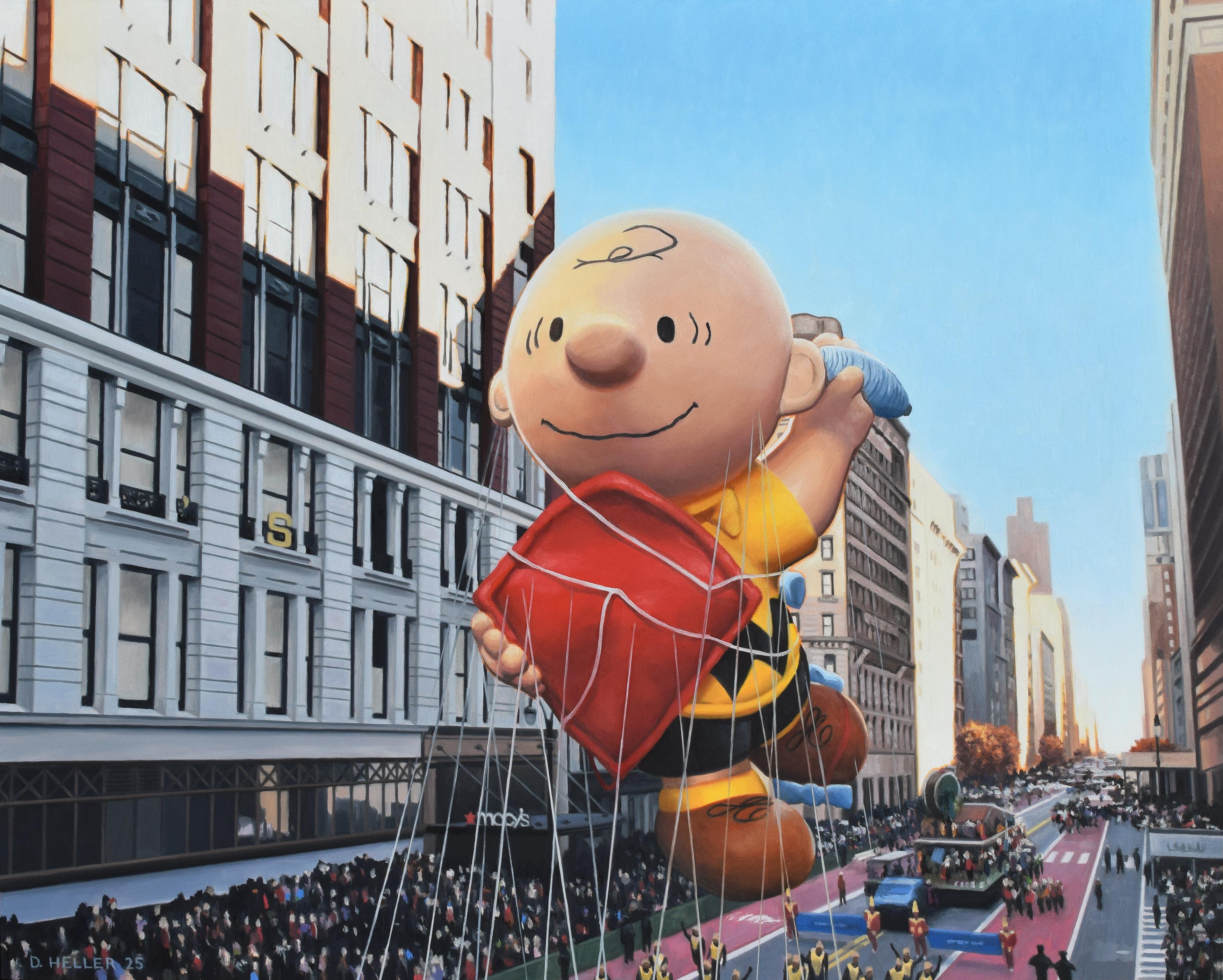 Danny Heller Landscape Painting – Charlie-Brown-Wagen bei der Thanksgiving-Parade