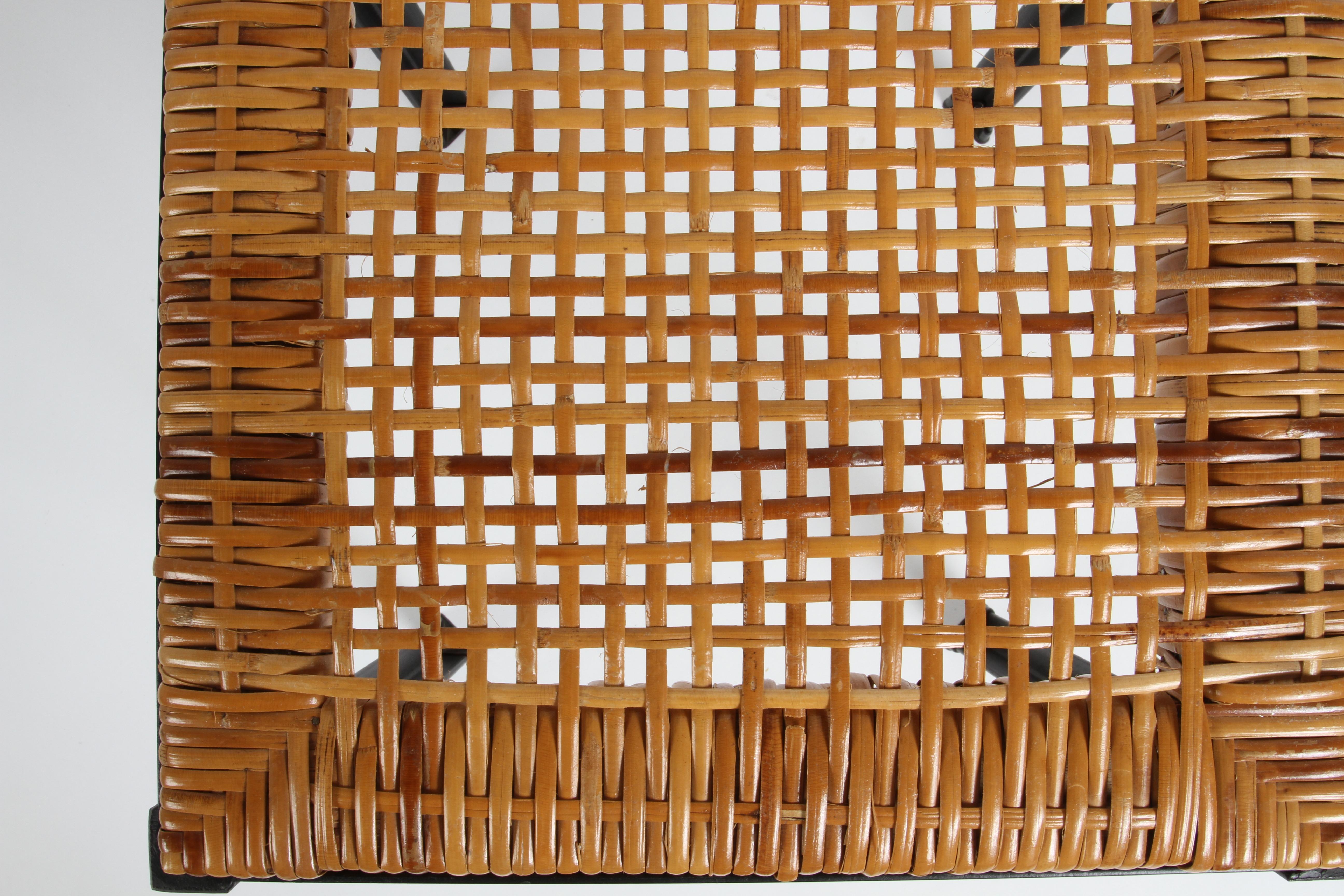 Danny Ho Fong 1960's MCM Black Iron & Natural Wicker Caned Stools or Side Tables  en vente 4