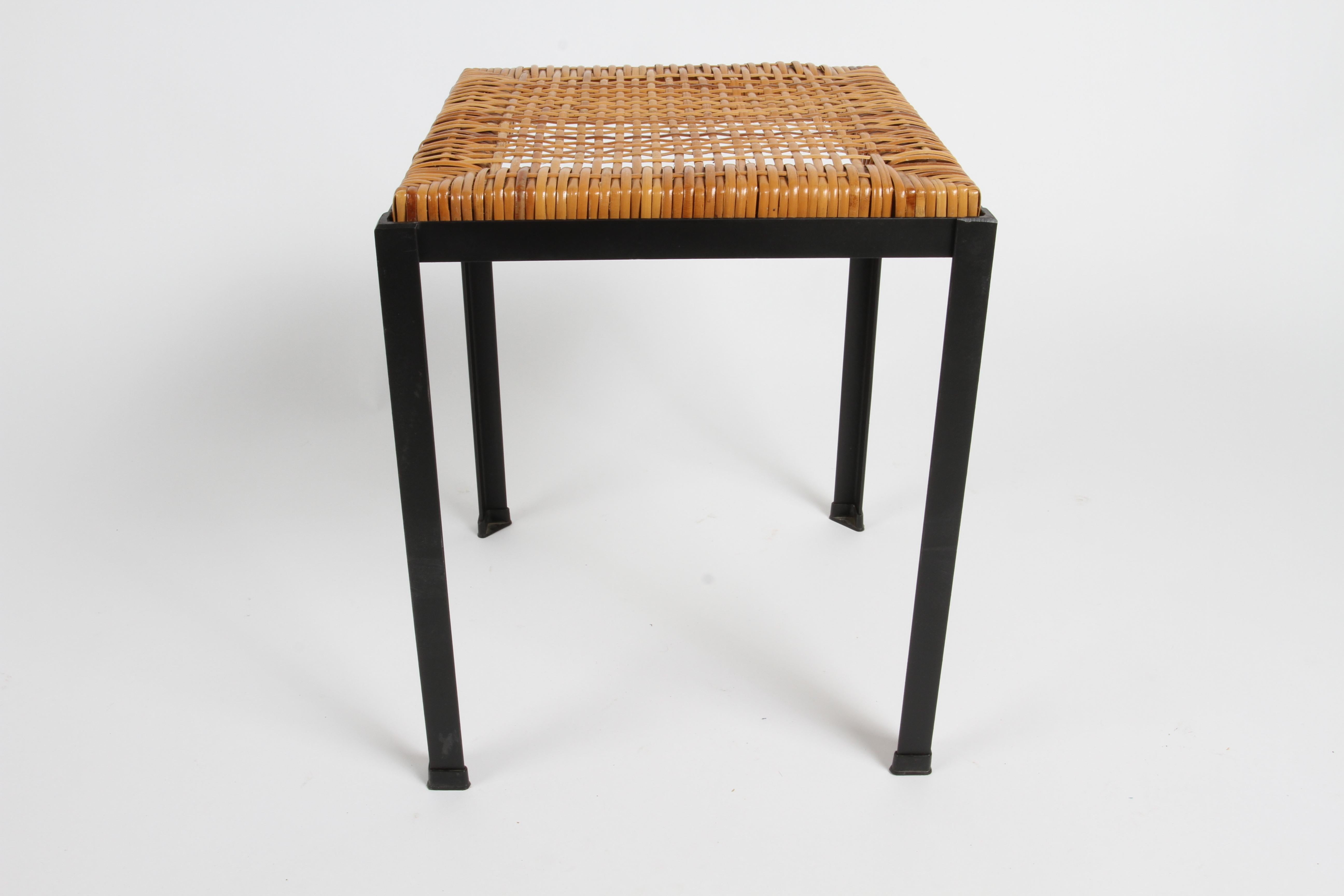 Danny Ho Fong 1960s MCM Black Iron & Natural Wicker Caned Stools or Side Tables  For Sale 7