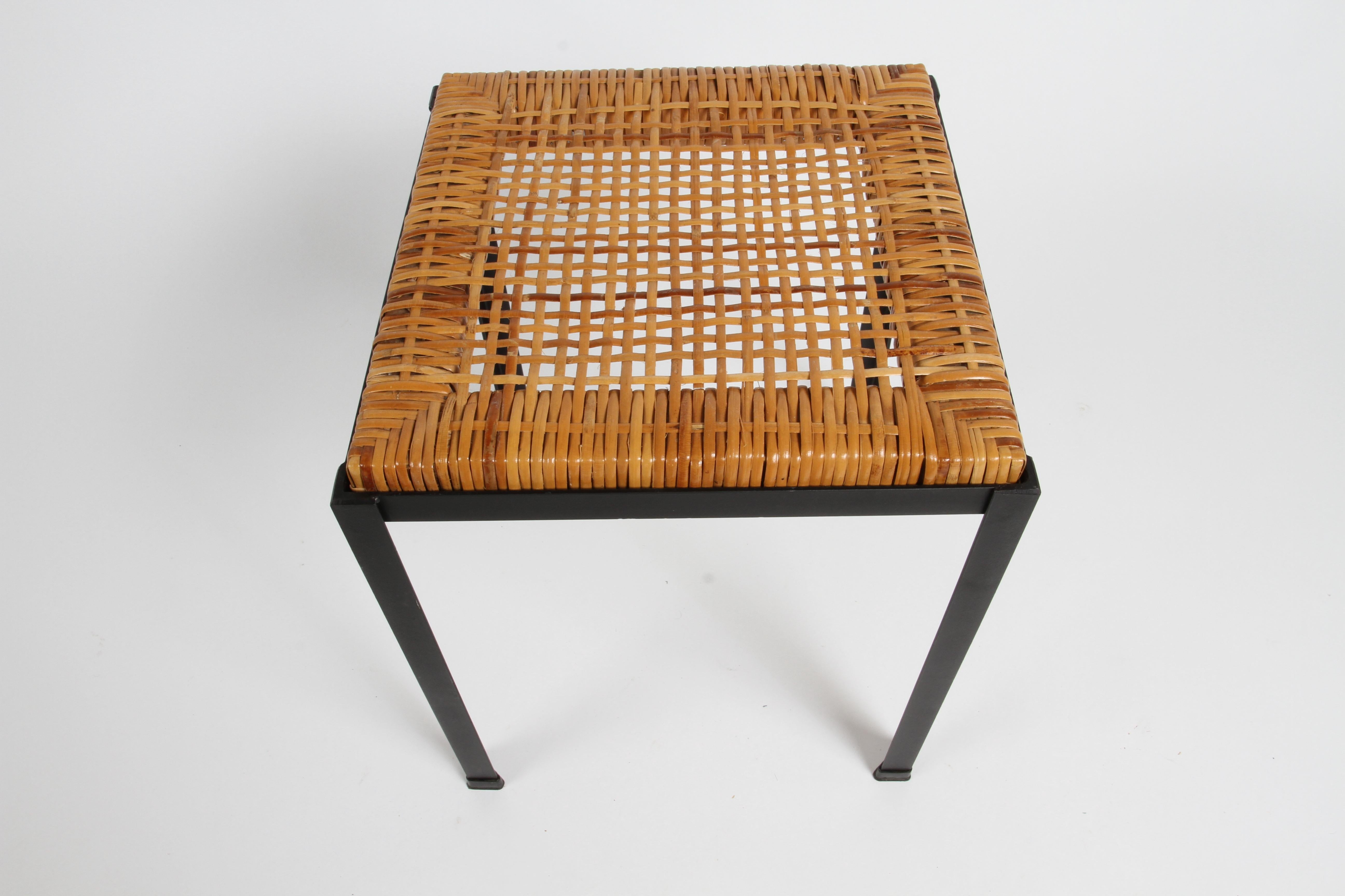 Danny Ho Fong 1960's MCM Black Iron & Natural Wicker Caned Stools or Side Tables  en vente 9