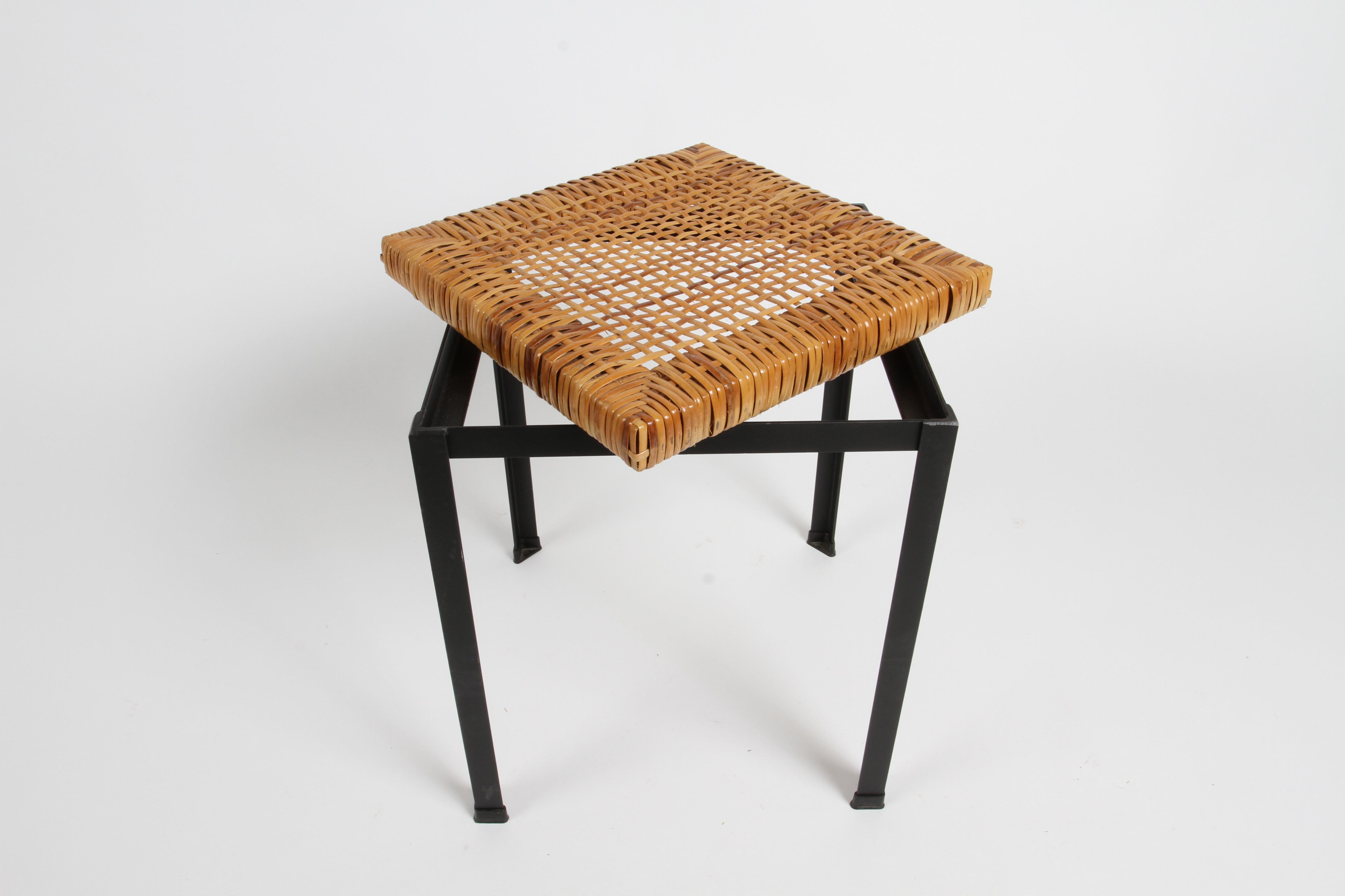 Danny Ho Fong 1960s MCM Black Iron & Natural Wicker Caned Stools or Side Tables  For Sale 11