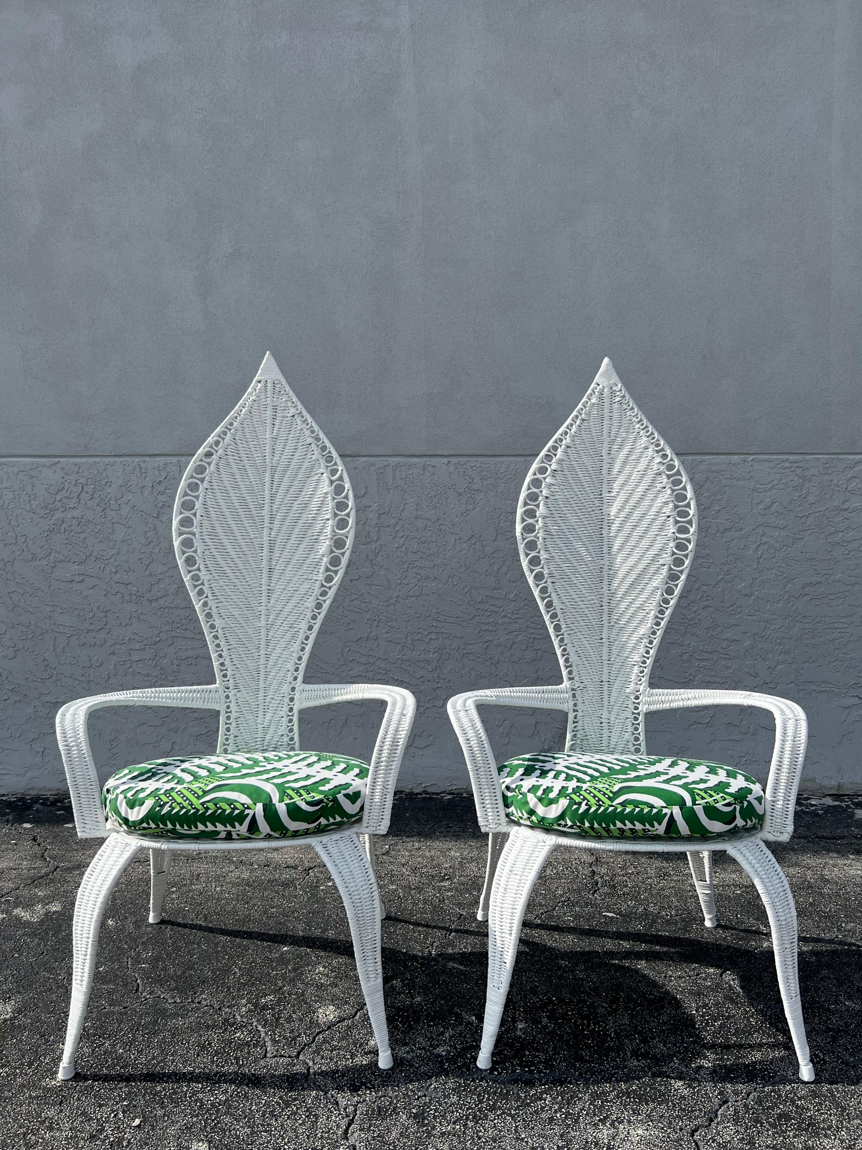 Unknown Danny Ho Fong Attributed Woven High Back Chairs, a Pair
