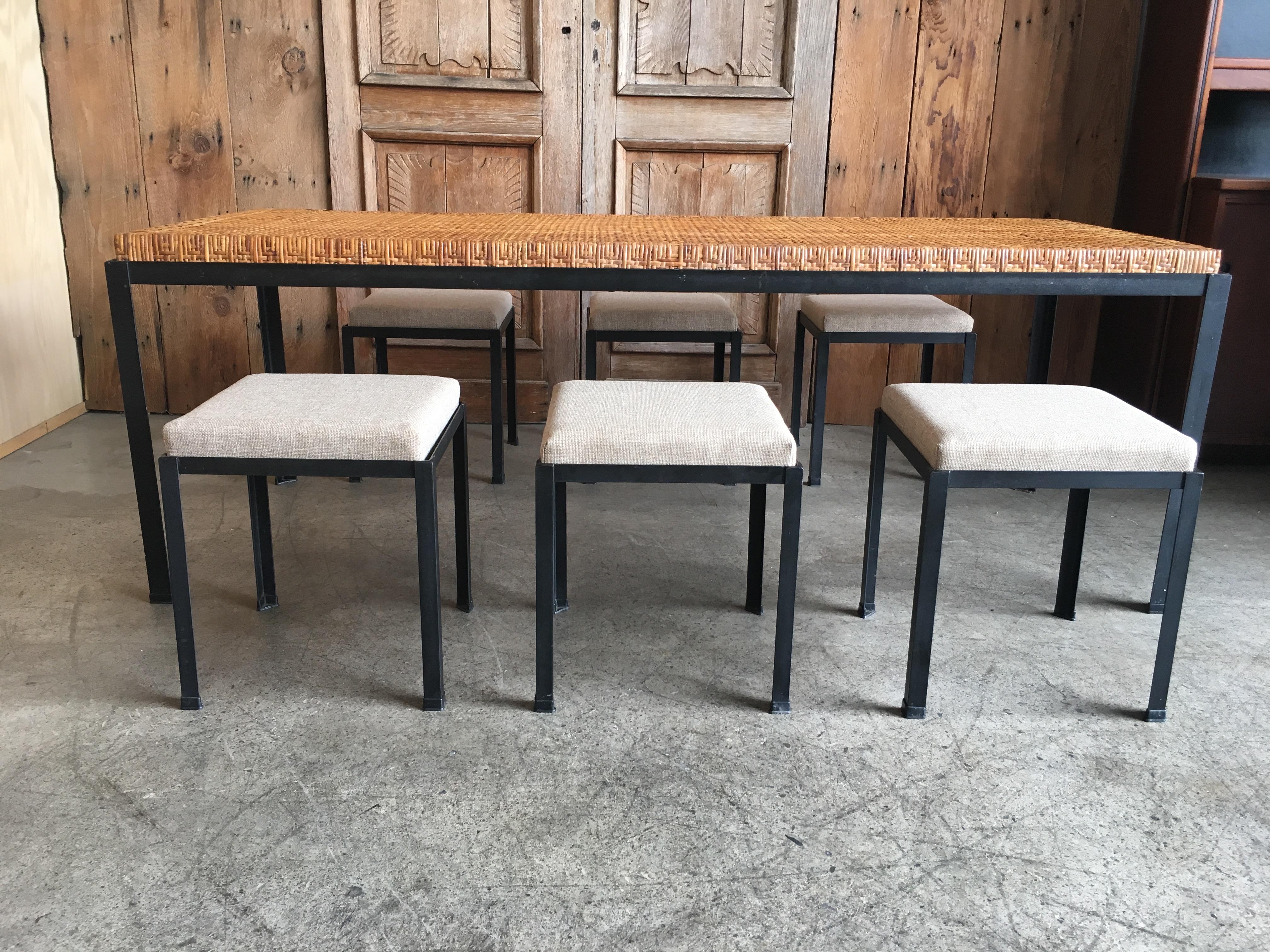 Danny Ho Fong Cane Top Table and Six Stools 4