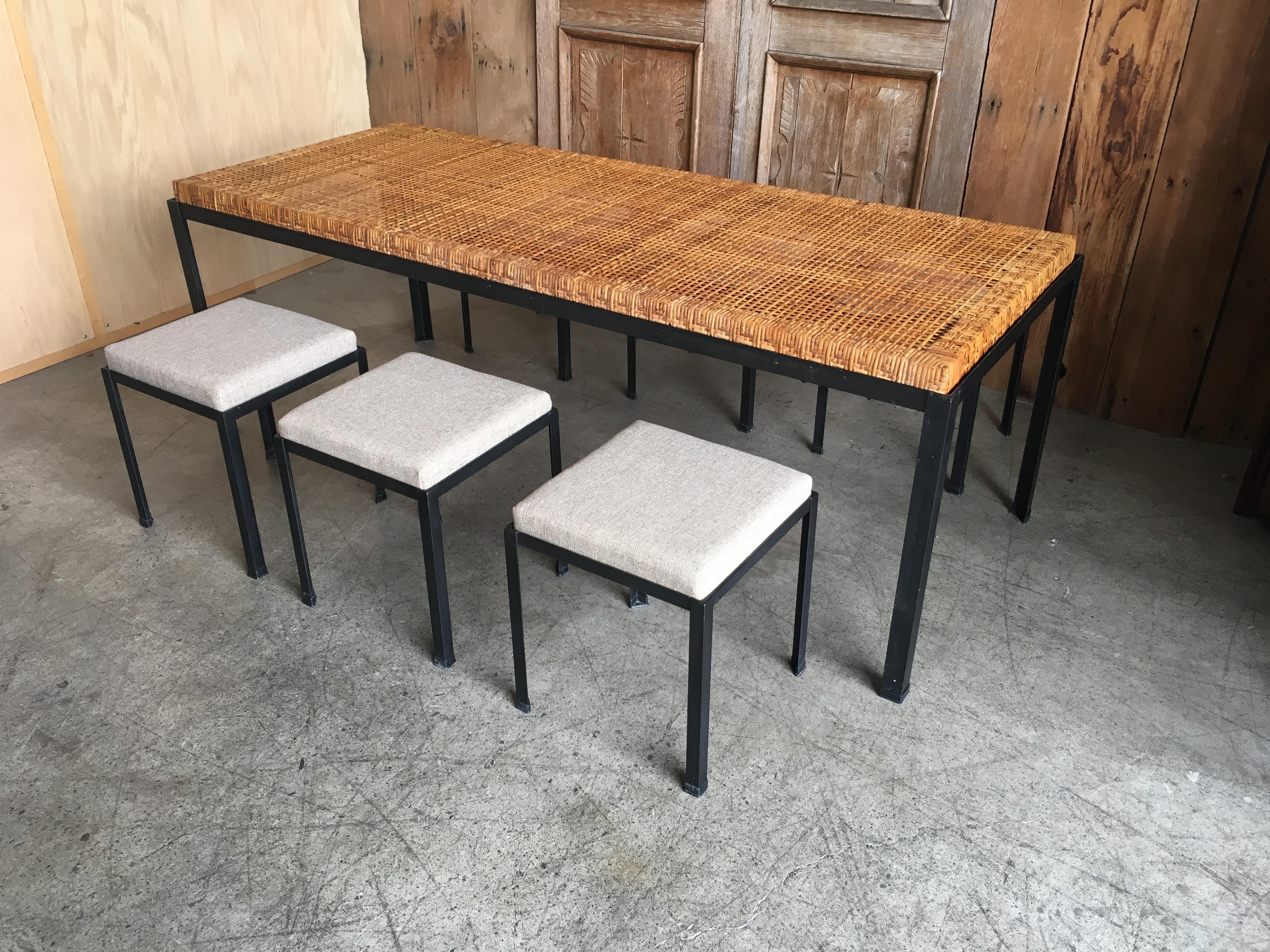 Danny Ho Fong Cane Top Table and Six Stools 6