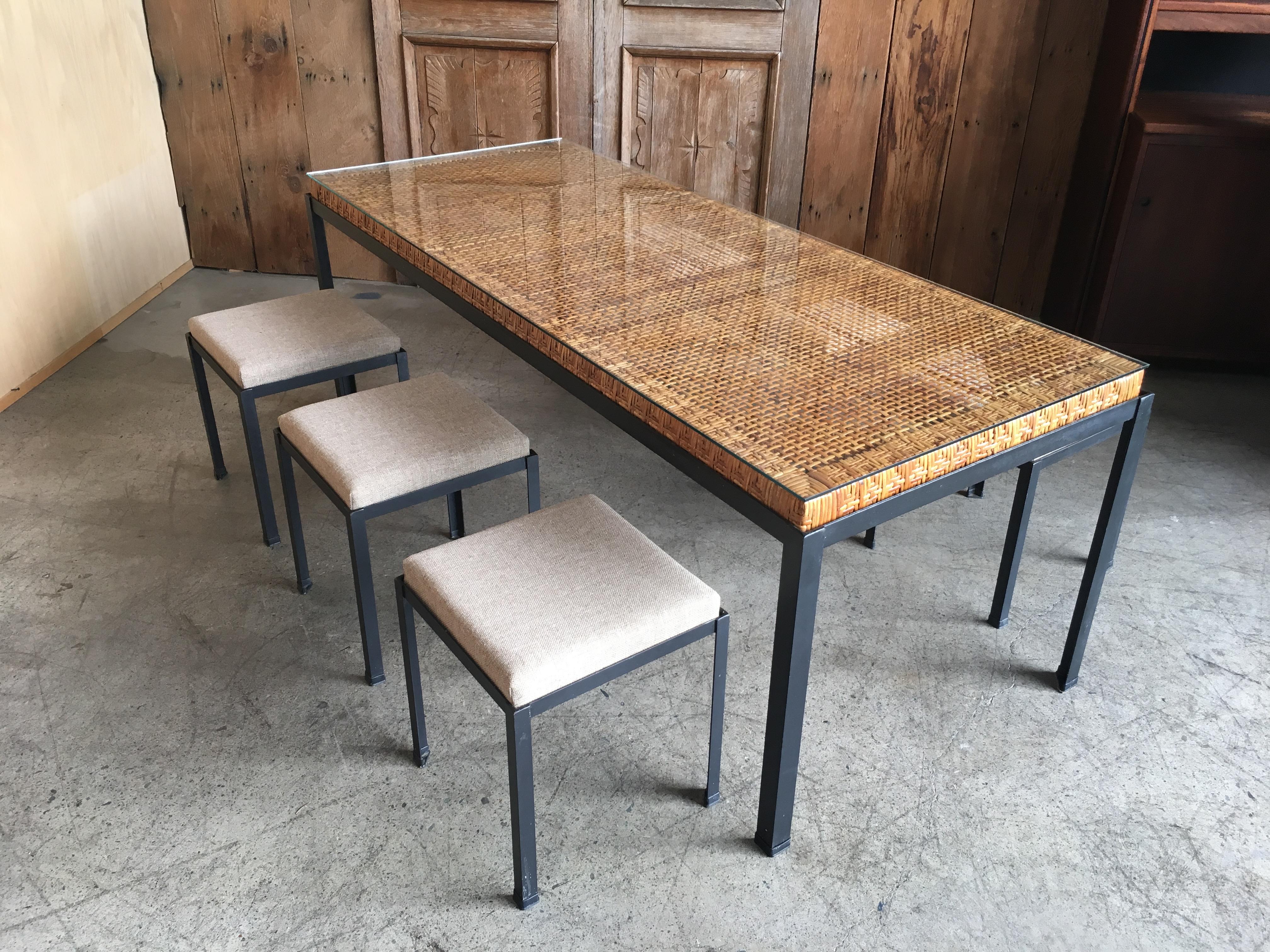 Mid-Century Modern Danny Ho Fong Cane Top Table and Six Stools