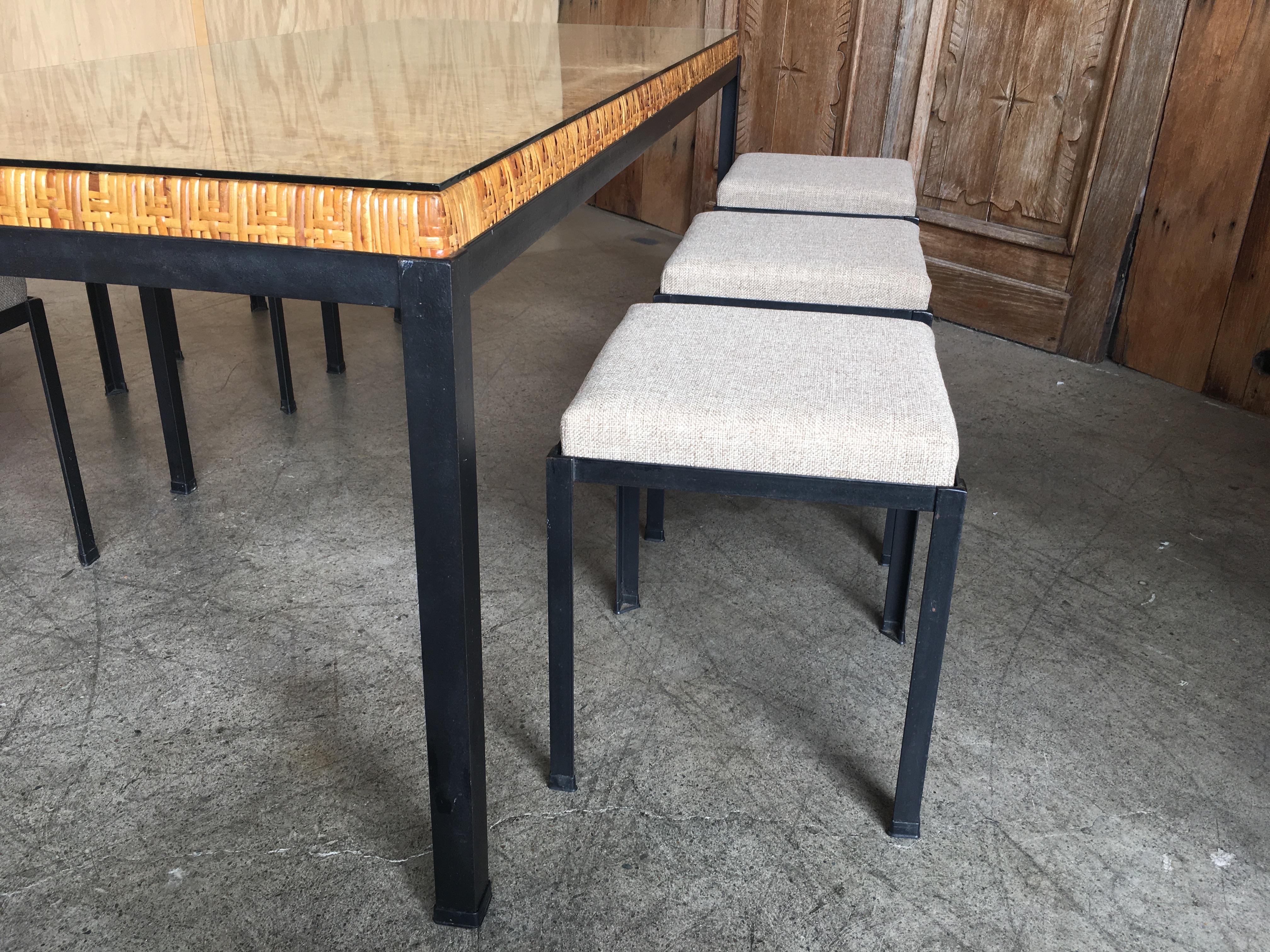 Danny Ho Fong Cane Top Table and Six Stools 1