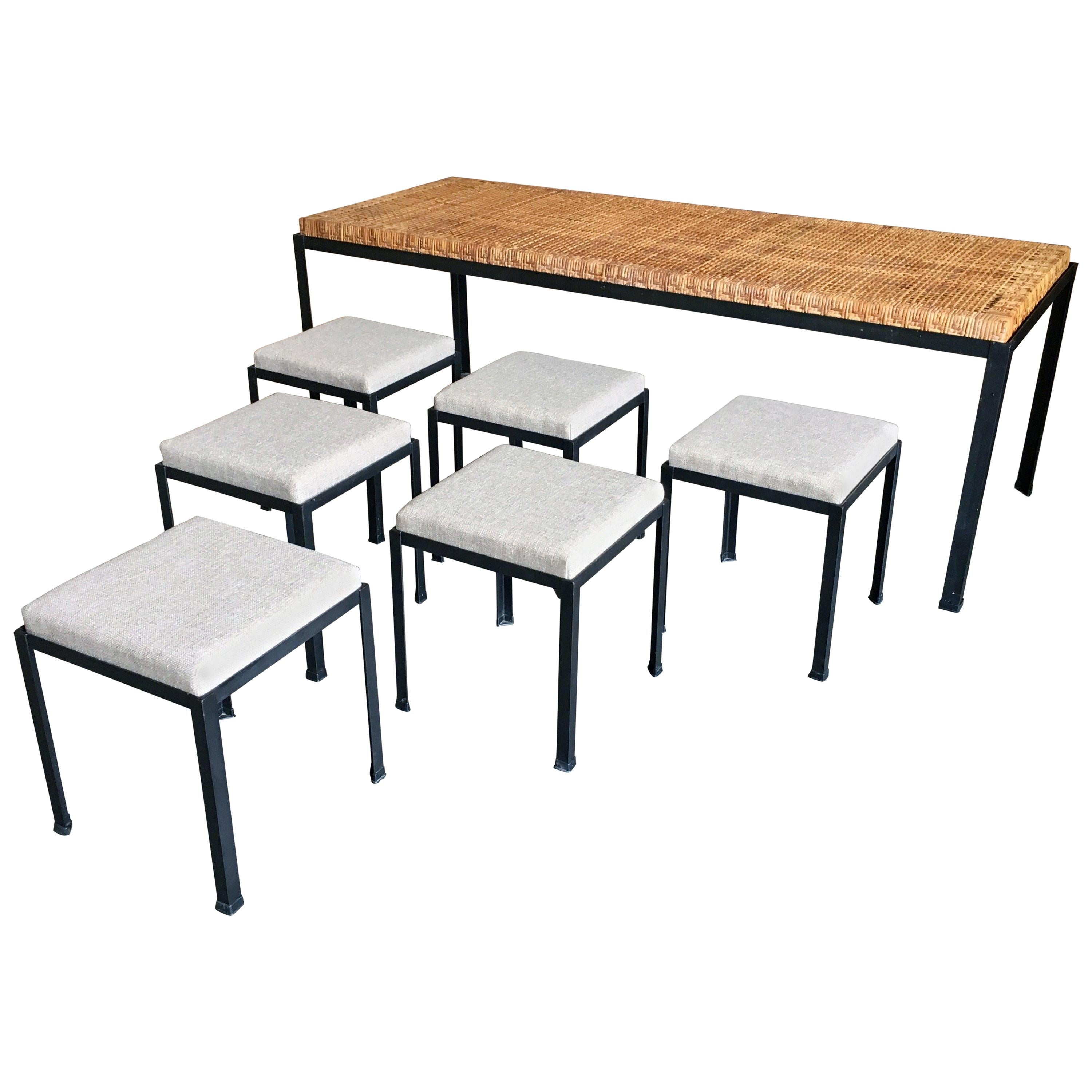 Danny Ho Fong Cane Top Table and Six Stools