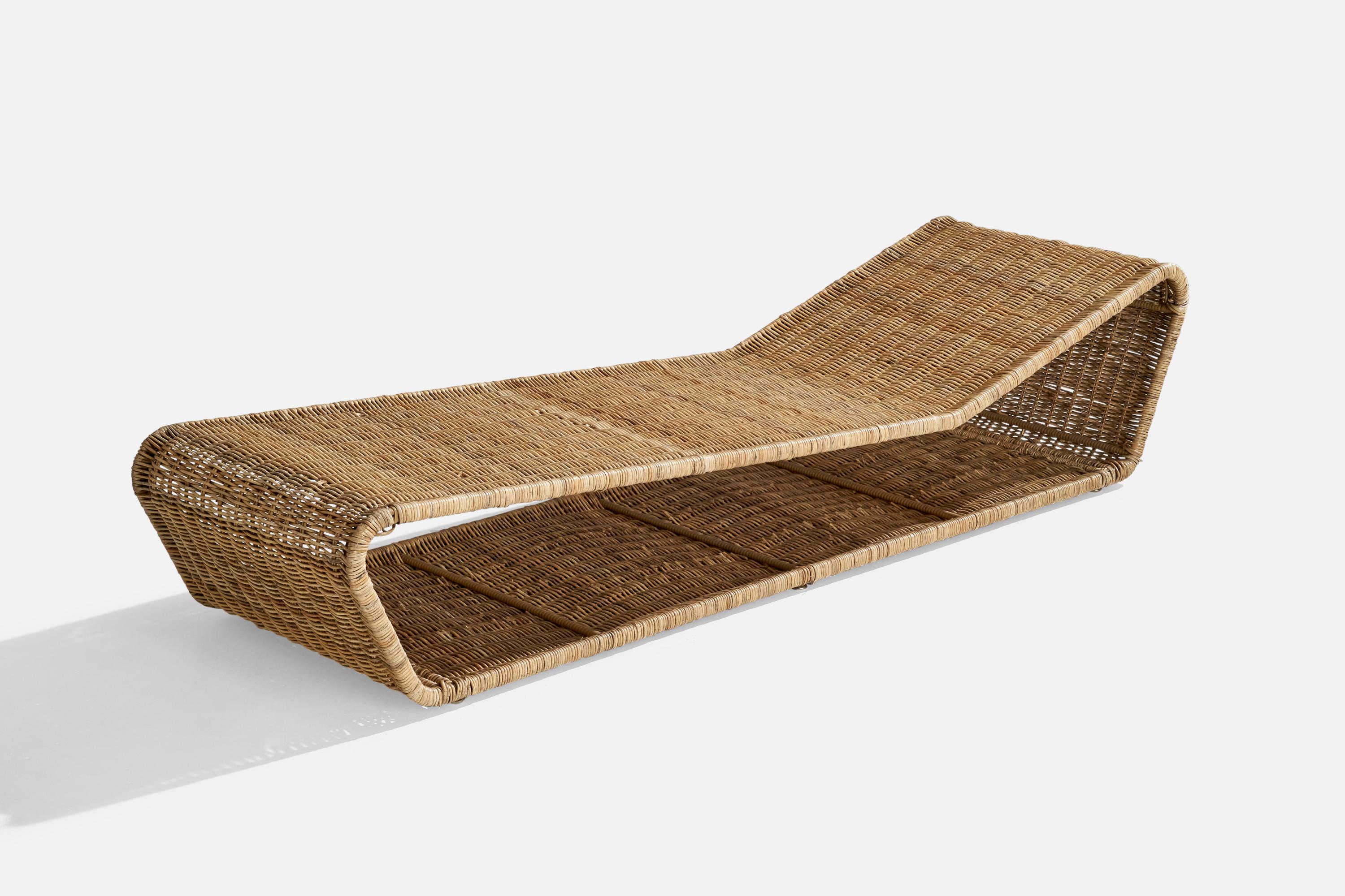 Danny Ho Fong, Chaise Longue, Mimbre, Acero, EEUU, Años 60 Estadounidense en venta