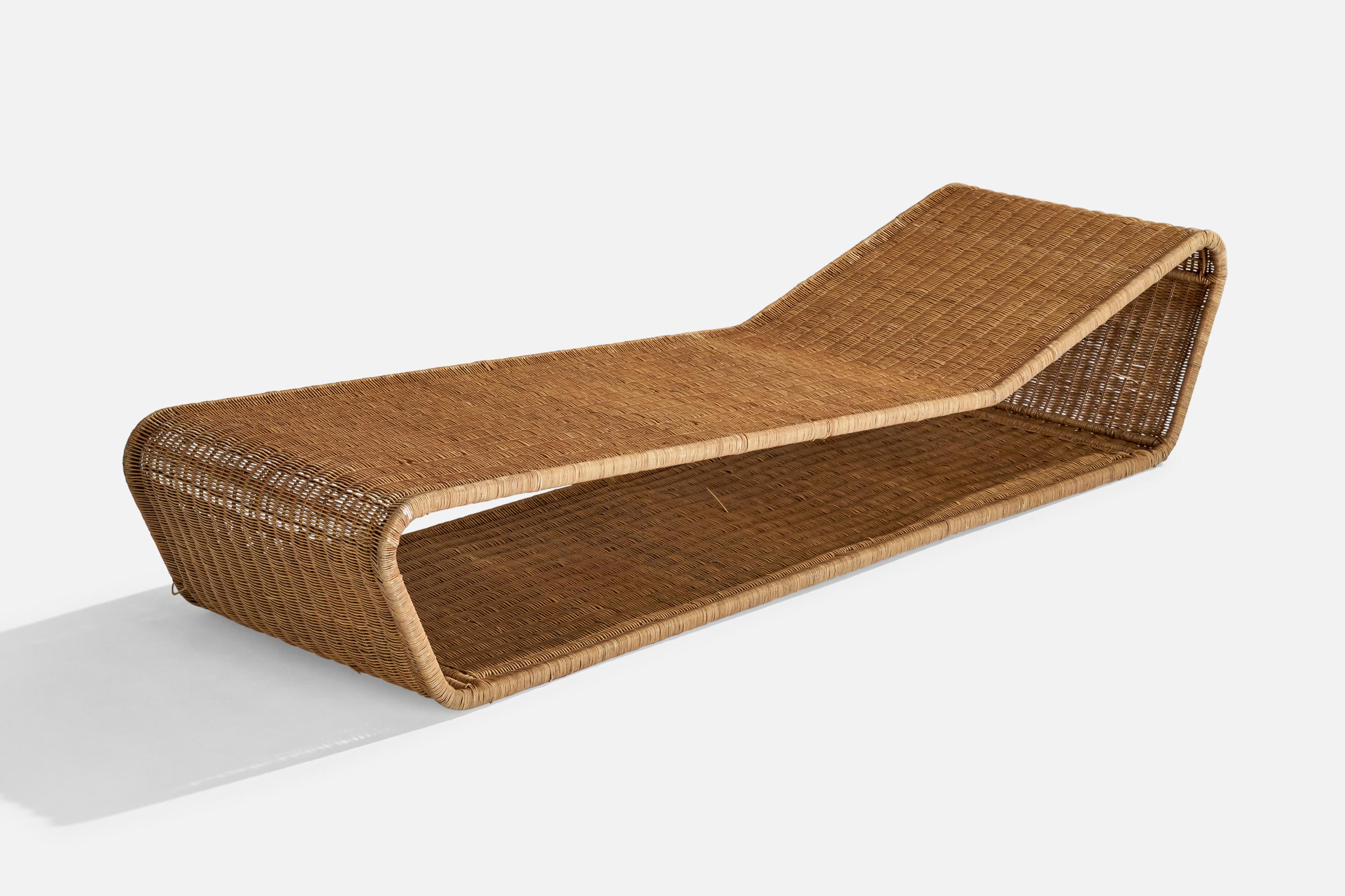 Danny Ho Fong, Chaise Longue, Mimbre, Acero, EEUU, Años 60 en Bueno estado para la venta en High Point, NC