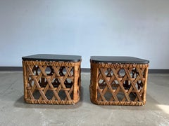 Danny Ho Fong für Tropi-cal Korbgeflecht Rattan Beistelltisch-Paar