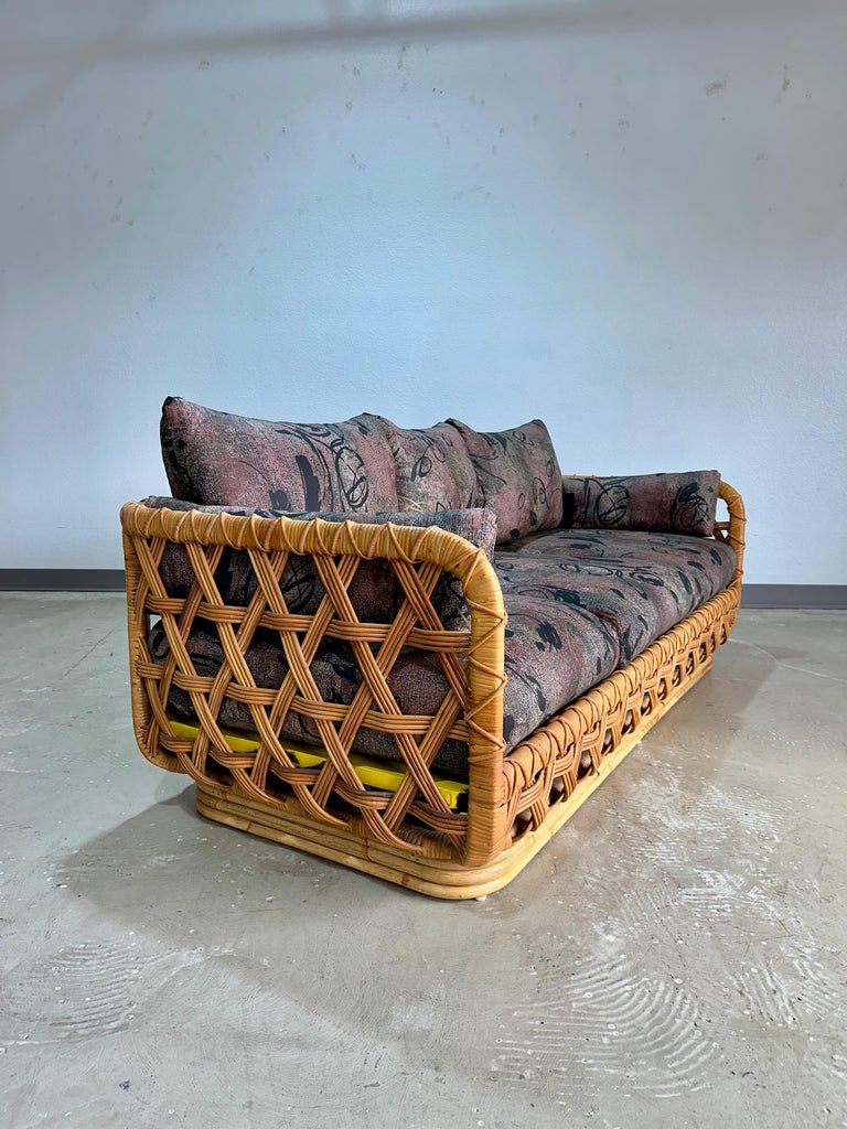 Danny Ho Fong for Tropi-Cal Basket Weave Rattan Sofa For Sale at