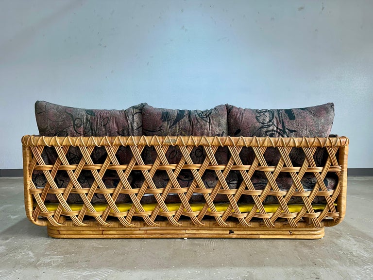 Danny Ho Fong for Tropi-Cal Basket Weave Rattan Sofa at 1stDibs