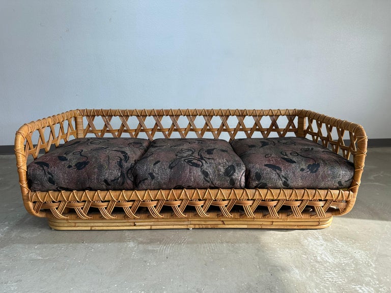 Danny Ho Fong for Tropi-Cal Basket Weave Rattan Sofa at 1stDibs