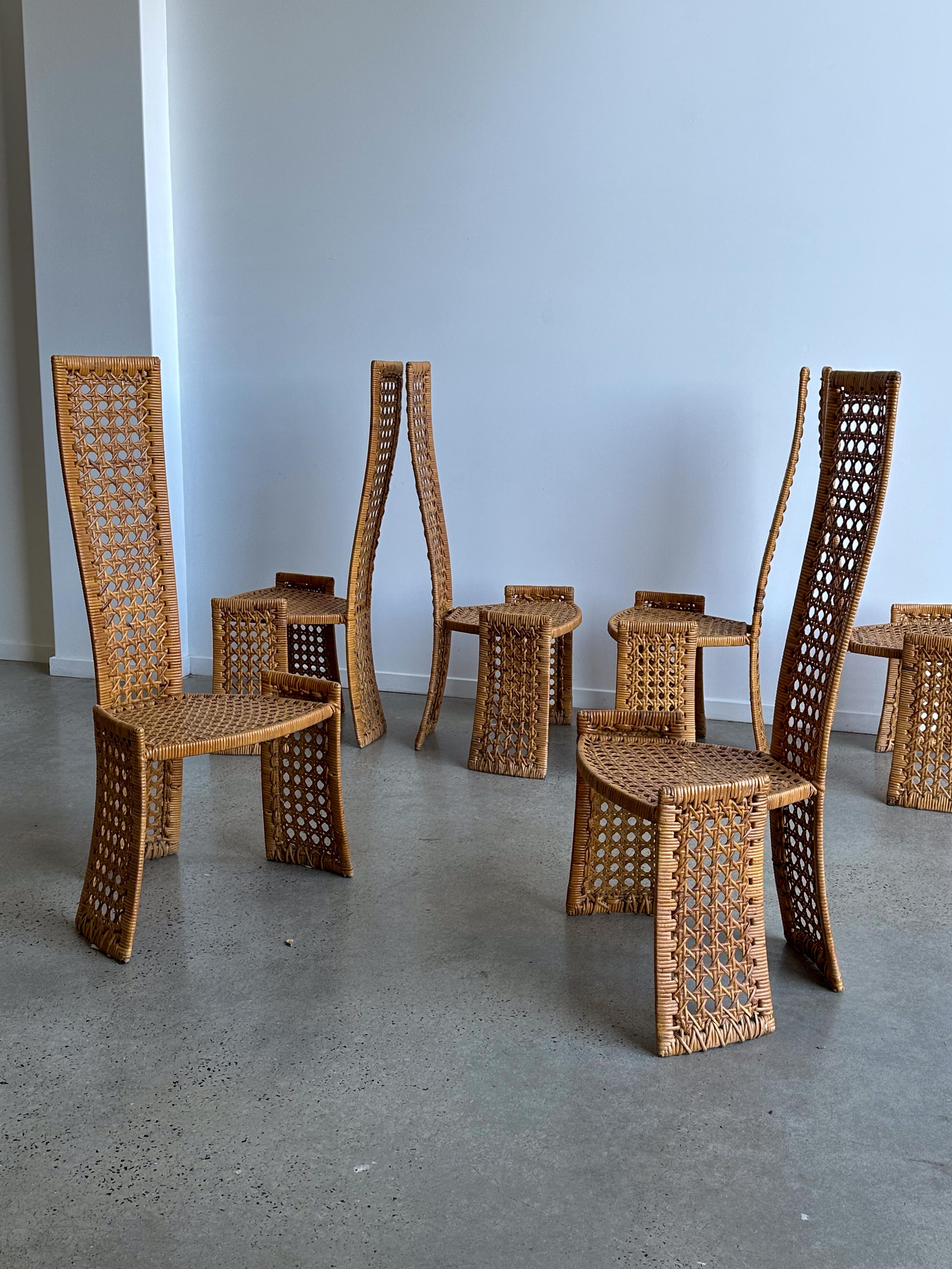 Mid-Century Modern Ensemble de six chaises en rotin Danny Ho Fong pour Tropi-cal  en vente