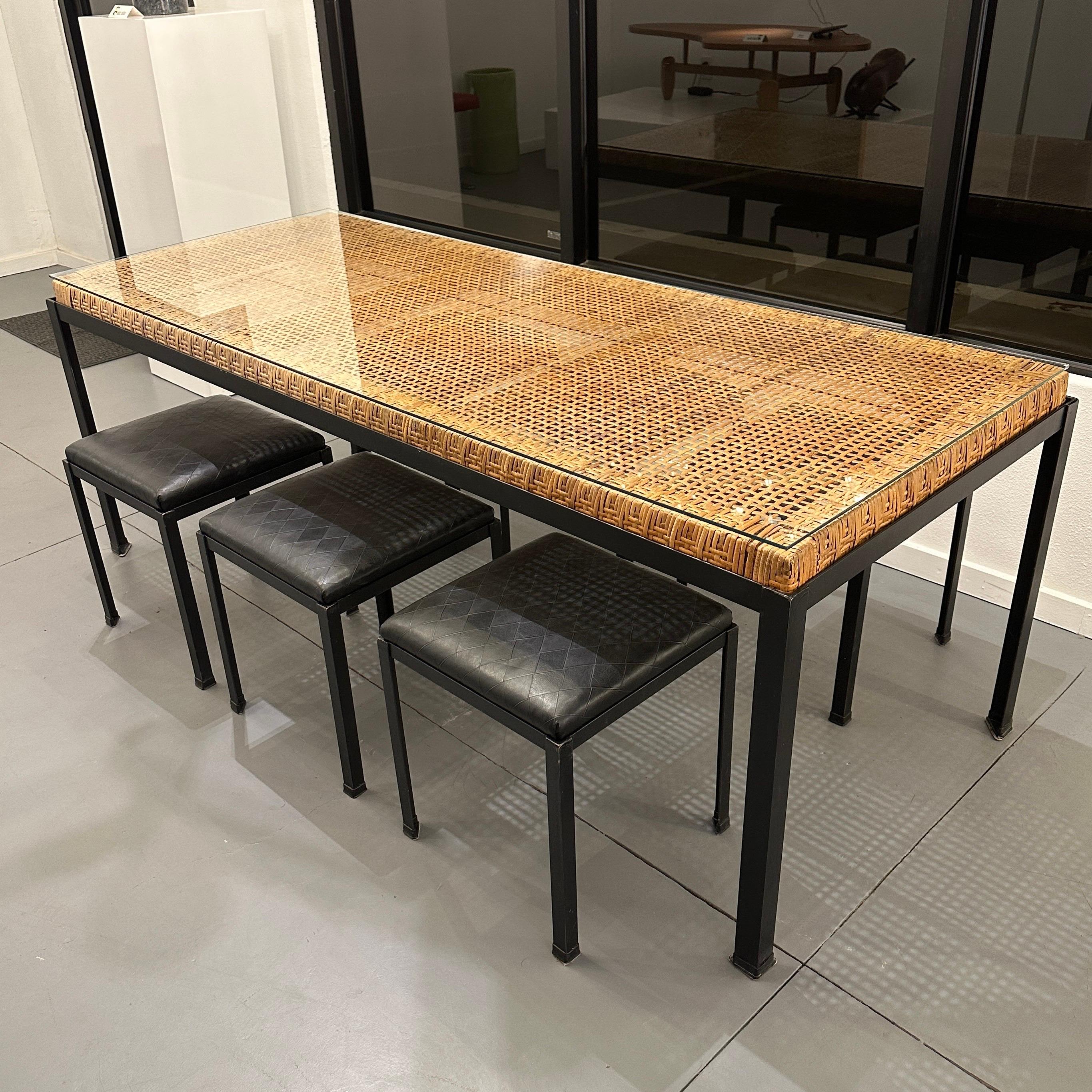 American Danny Ho Fong for Tropi-Cal Wicker and Iron Dining Table and Chairs, ca 1960s For Sale