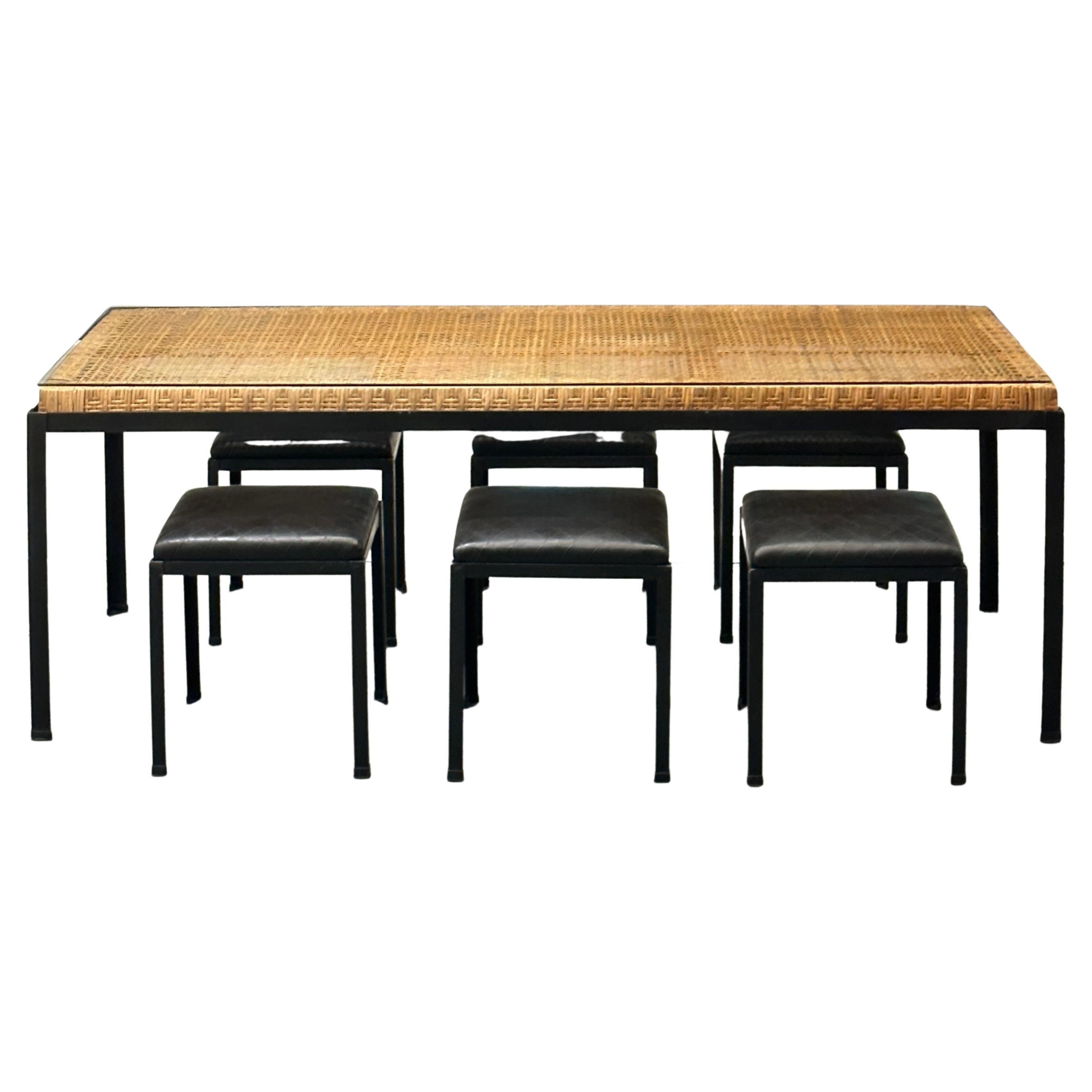 Danny Ho Fong for Tropi-Cal Wicker and Iron Dining Table and Chairs, ca 1960s For Sale