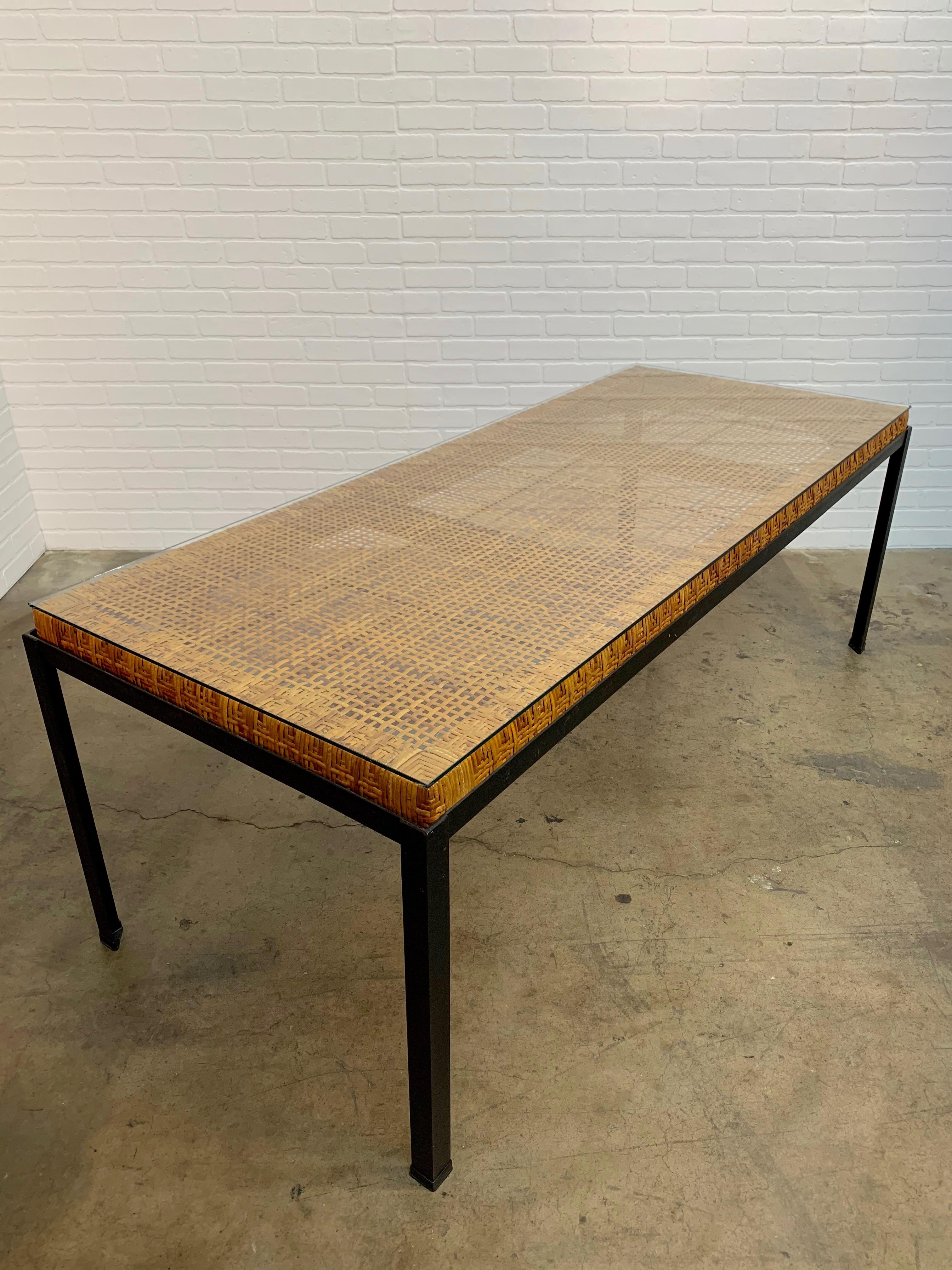 Mid-Century Modern Danny Ho Fong Iron and Cane Top Table