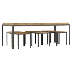 Used Danny Ho Fong Mid Century Iron and Cane Dining Table with 6 Stools