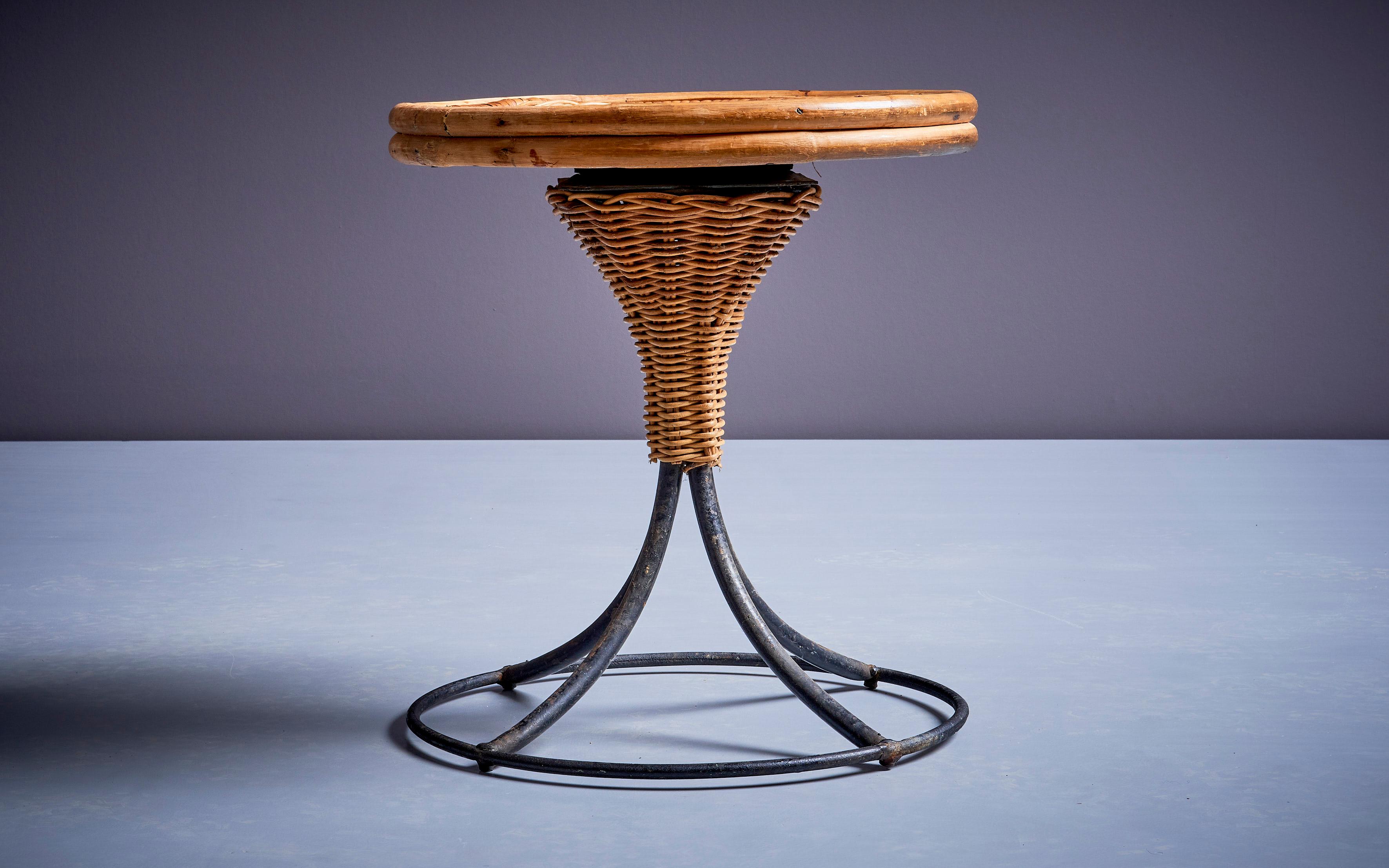 Danny Ho Fong stool in metal and wicker, USA - 1960s  In Fair Condition For Sale In Berlin, DE