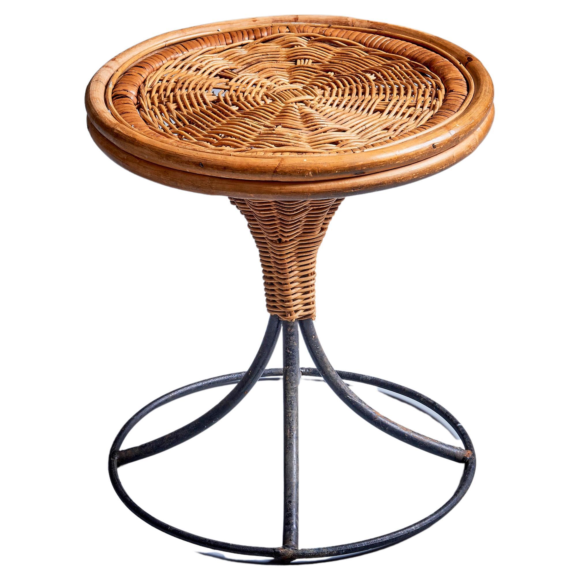 Danny Ho Fong stool in metal and wicker, USA - 1960s  For Sale
