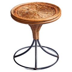 Danny Ho Fong stool in metal and wicker, USA - 1960s
