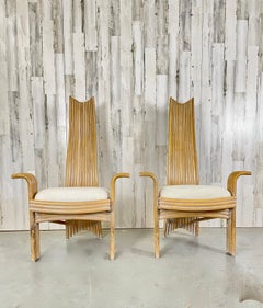 Danny Ho Fong Style Rattan Arm Chairs, A Pair
