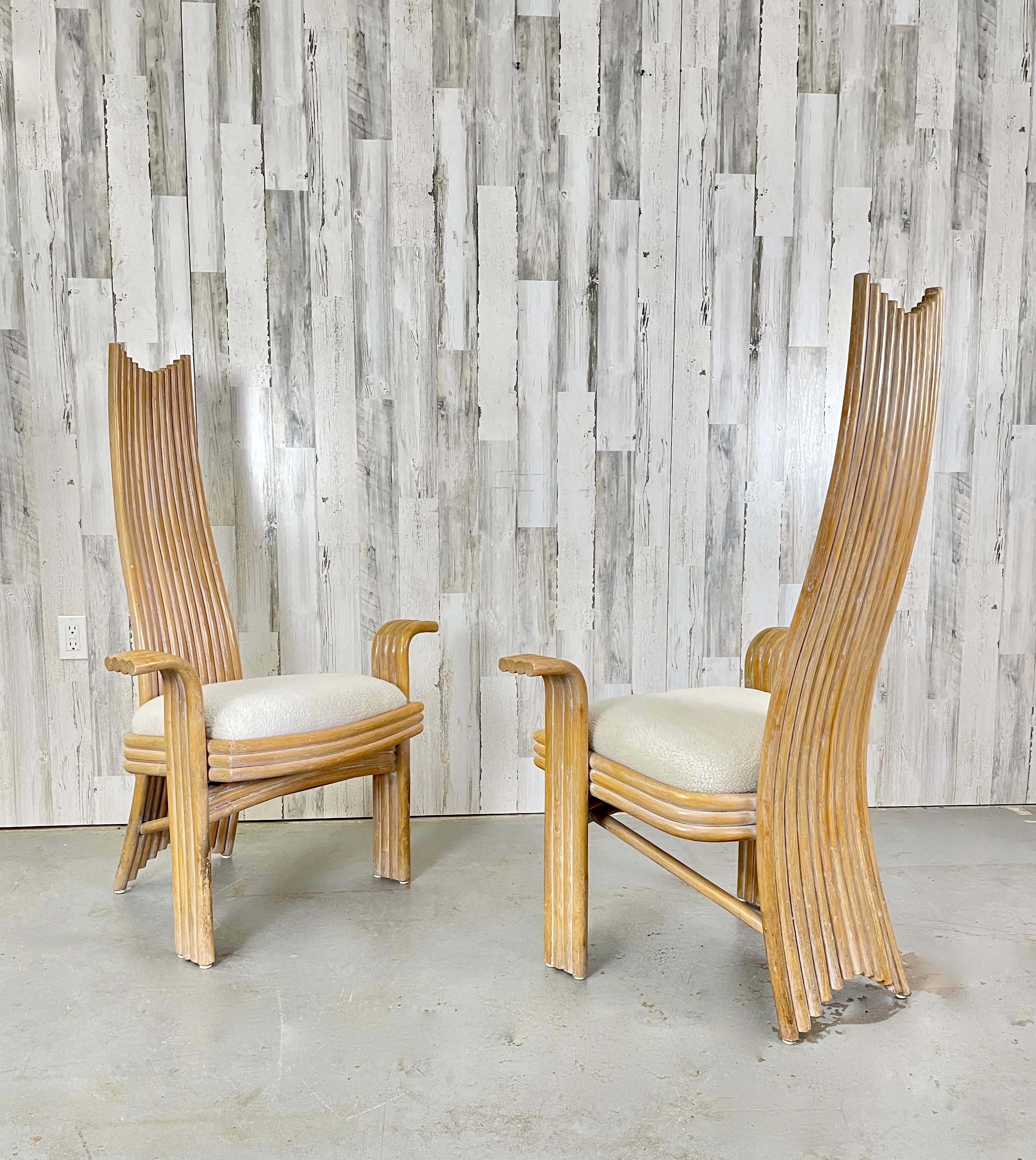 20th Century Danny Ho Fong Style Rattan Arm Chairs, A Pair For Sale