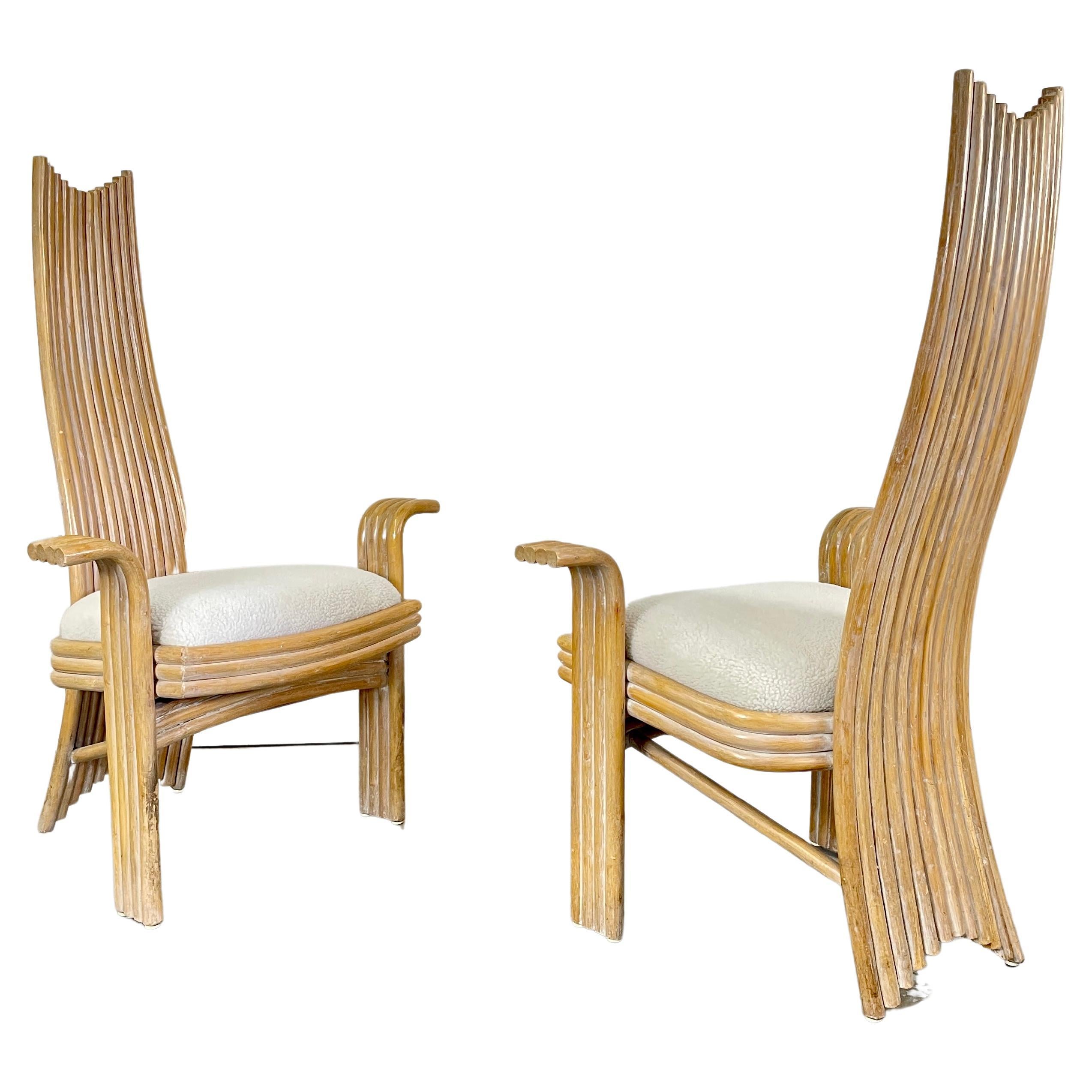 Danny Ho Fong Style Rattan Arm Chairs, A Pair For Sale