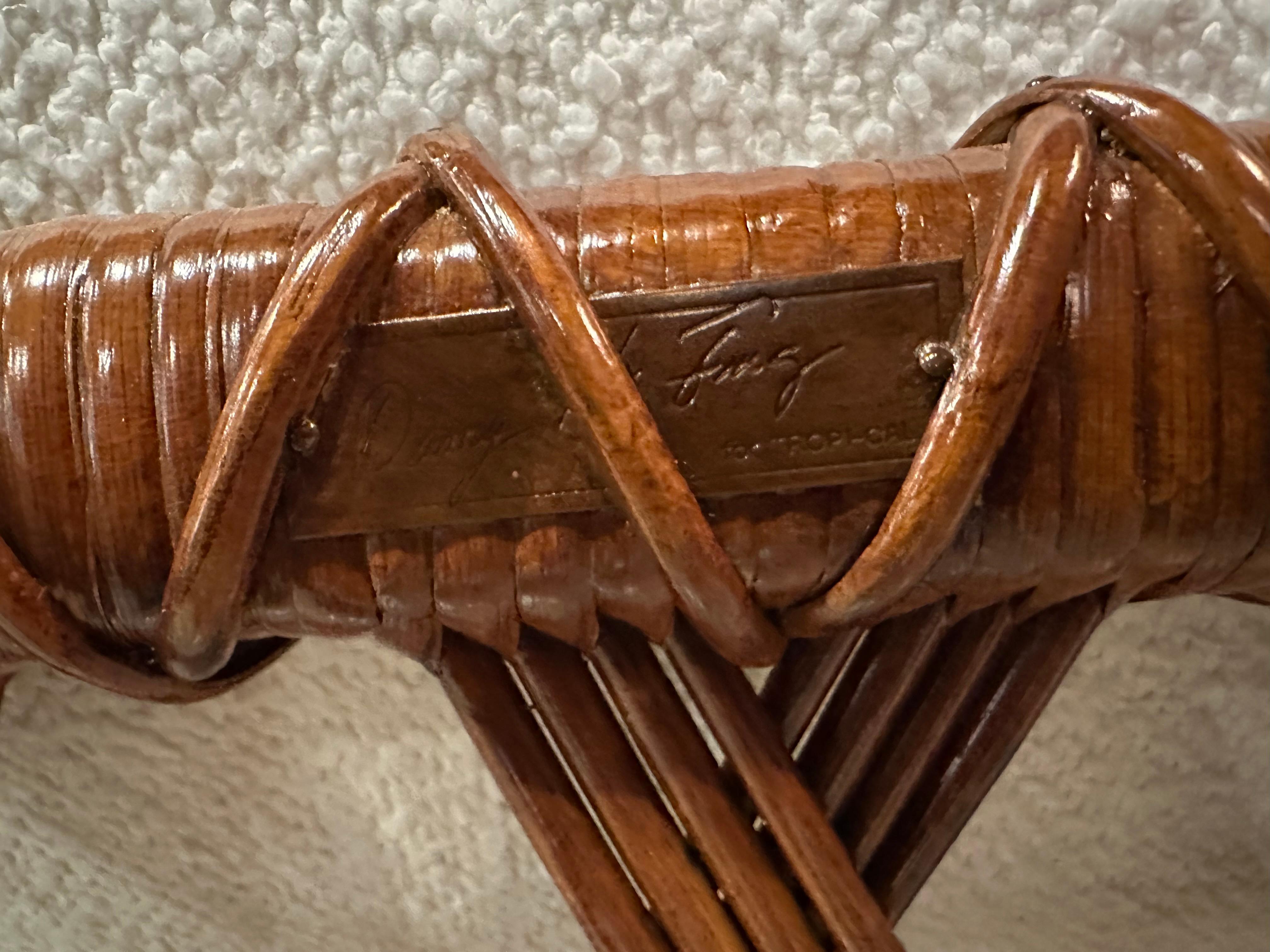 Upholstery Danny Ho Fong Tanganika Tropi-Cal Sofa Rare Basket Rattan Restored Boucle For Sale