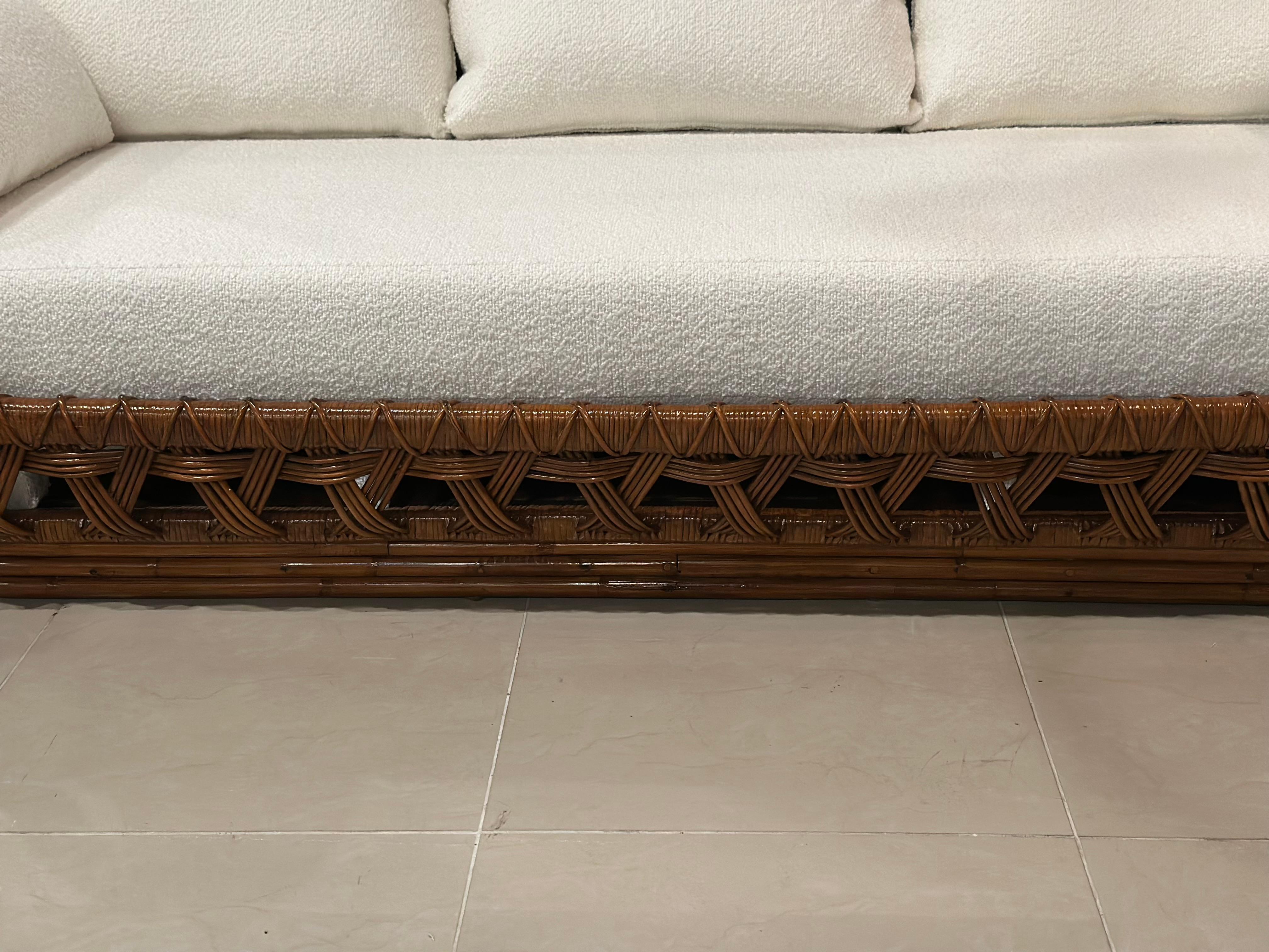 Danny Ho Fong Tanganika Tropi-Cal Sofa Rare Basket Rattan Restored Boucle For Sale 1