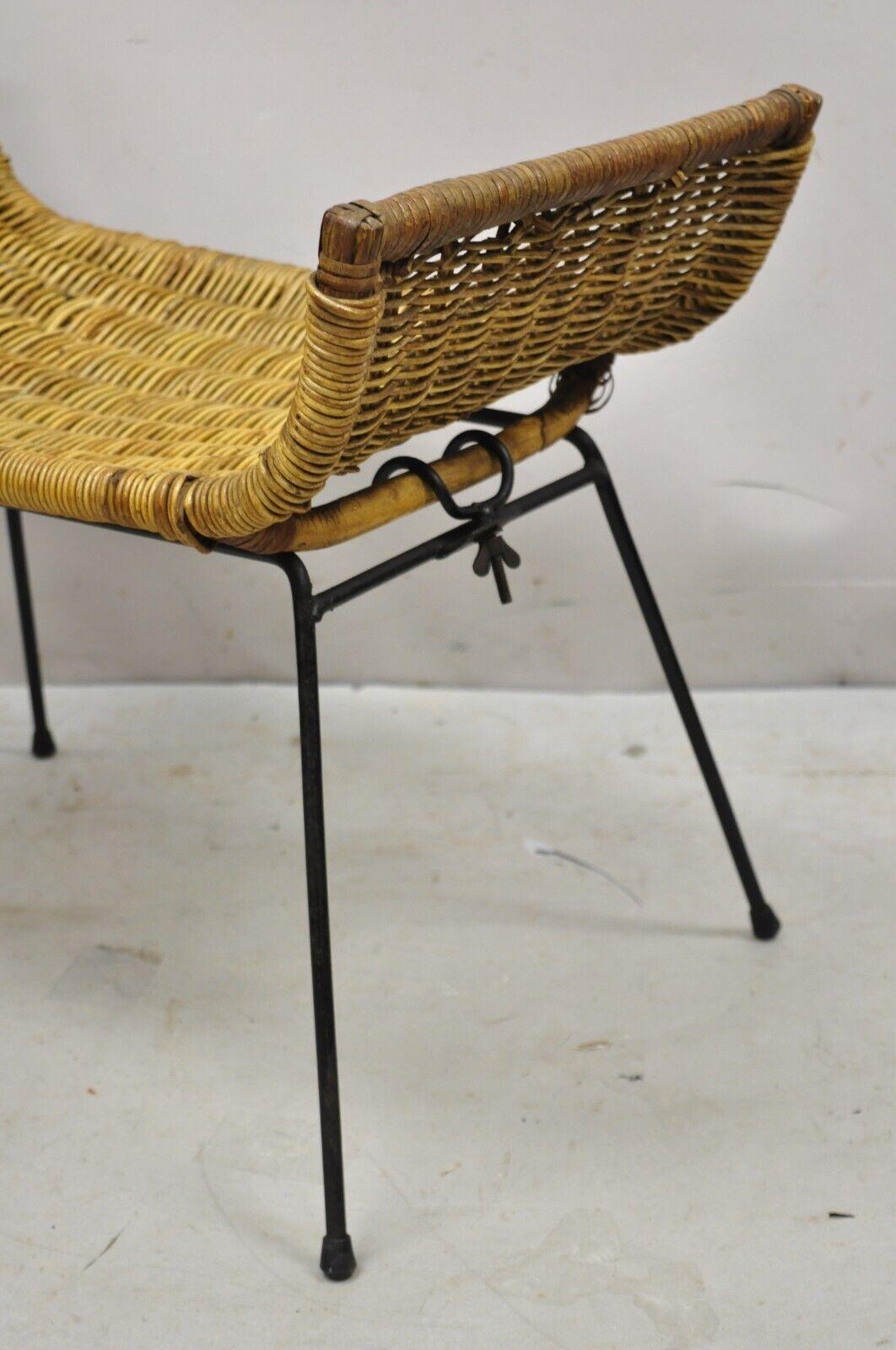 20th Century Danny Ho Fong Tropi-cal Rattan and Wrought Iron Mid-Century Ottoman Footstool
