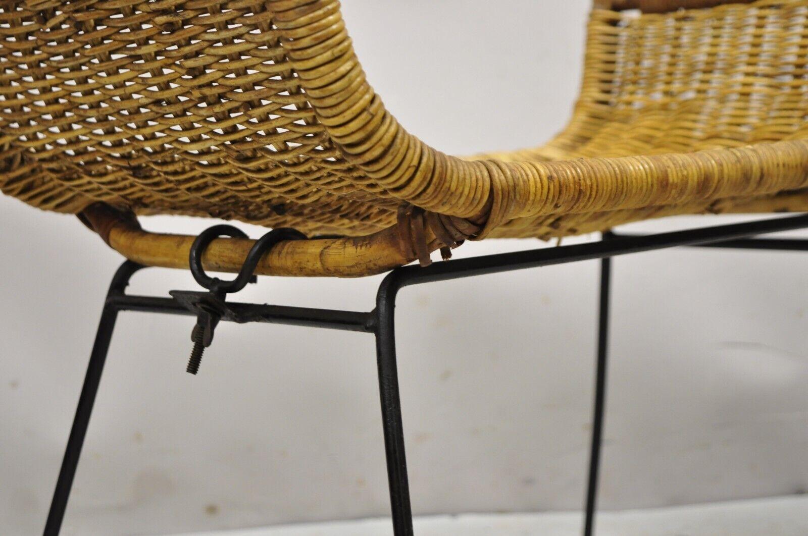 Danny Ho Fong Tropi-cal Rattan and Wrought Iron Mid-Century Ottoman Footstool 1