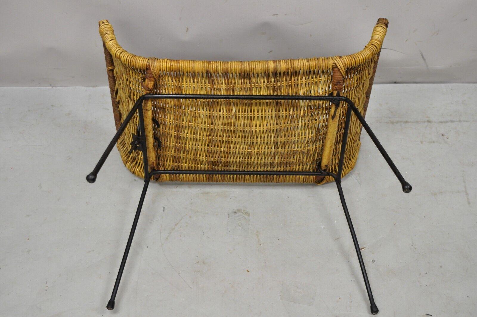 Danny Ho Fong Tropi-cal Rattan and Wrought Iron Mid-Century Ottoman Footstool 2