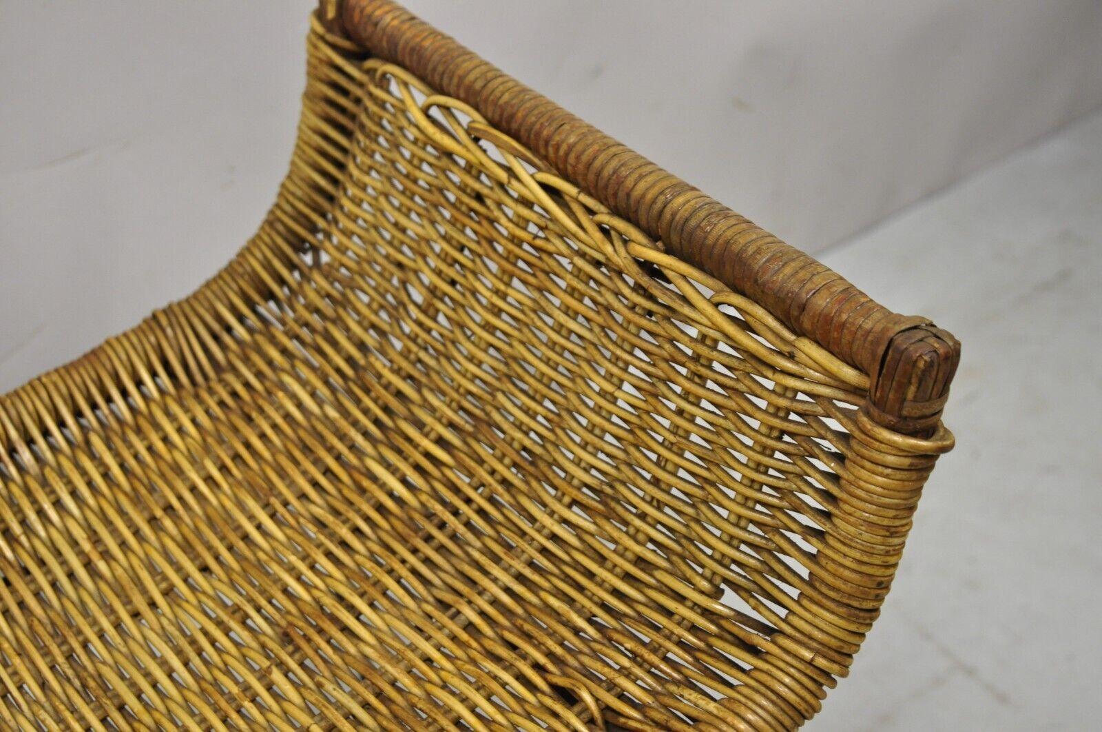 Danny Ho Fong Tropi-cal Rattan and Wrought Iron Mid-Century Ottoman Footstool 3