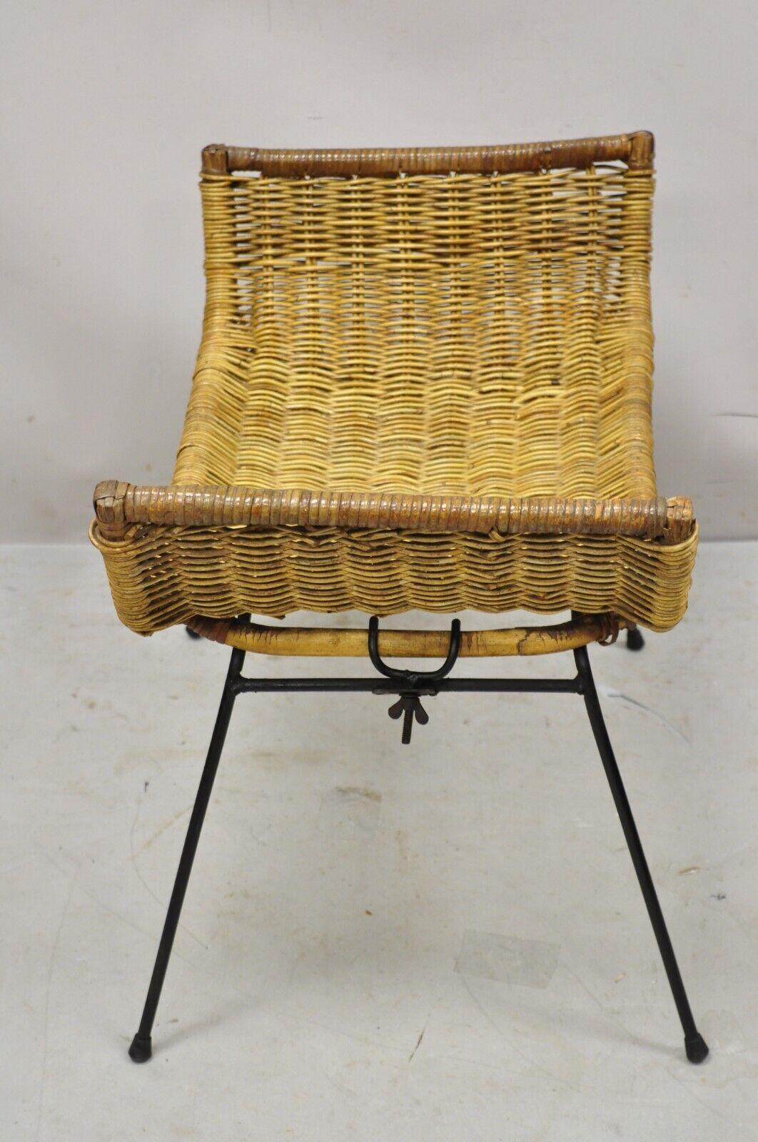 Danny Ho Fong Tropi-cal Rattan and Wrought Iron Mid-Century Ottoman Footstool 4