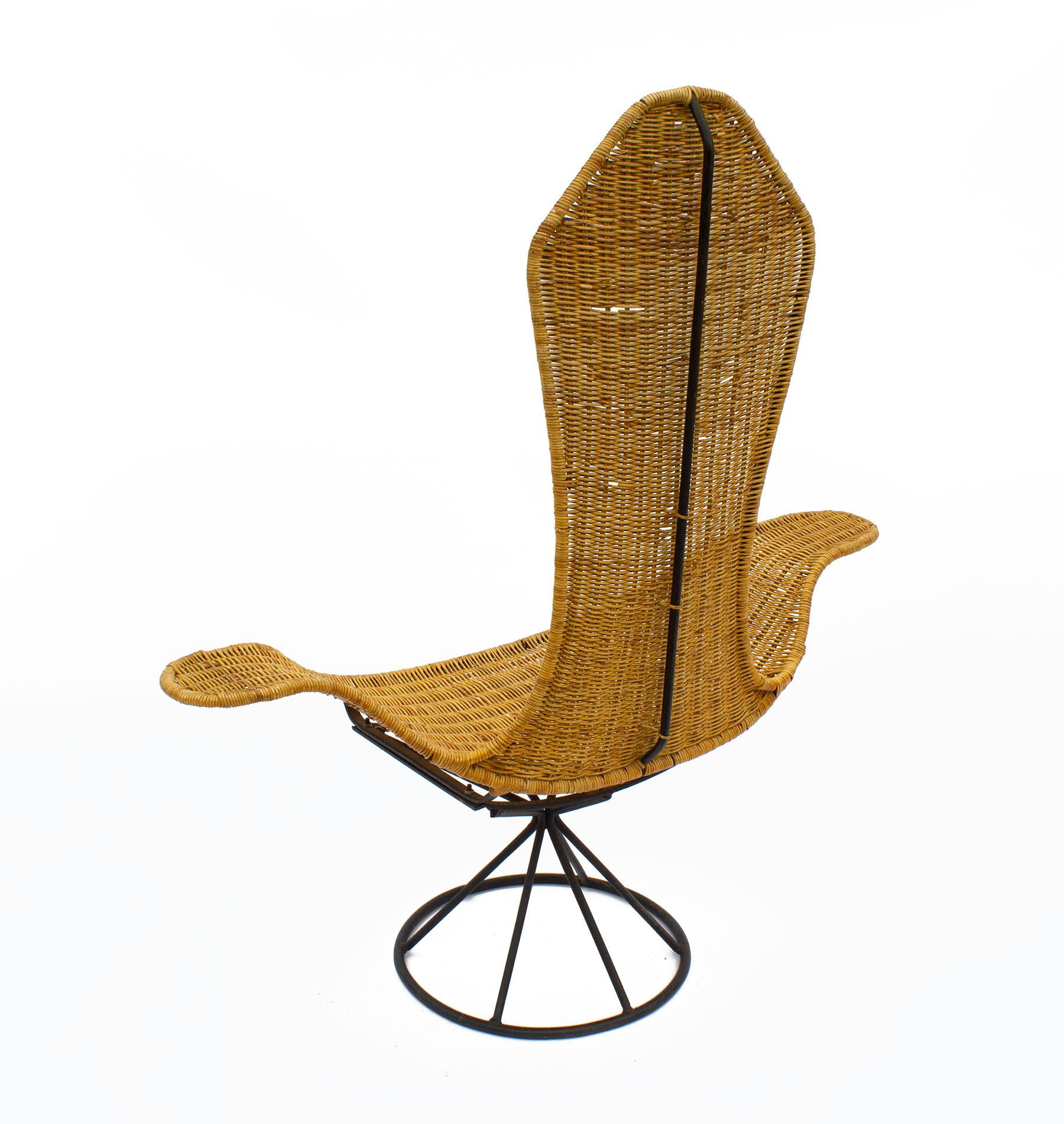 Bohemian Danny Ho Fong Wave Chair for Tropi-Cal Rattan and Steel, 1960s