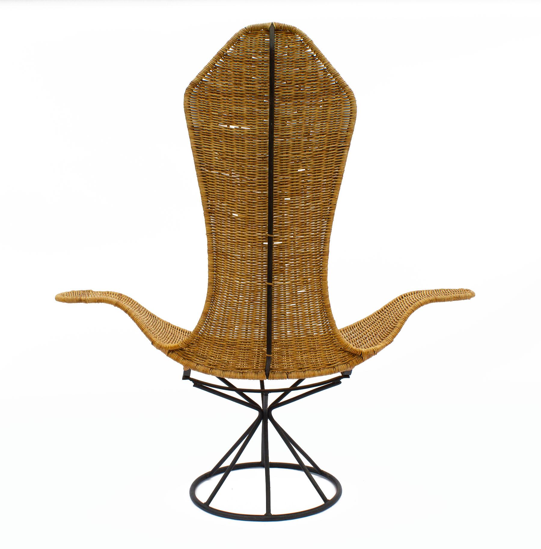 American Danny Ho Fong Wave Chair for Tropi-Cal Rattan and Steel, 1960s