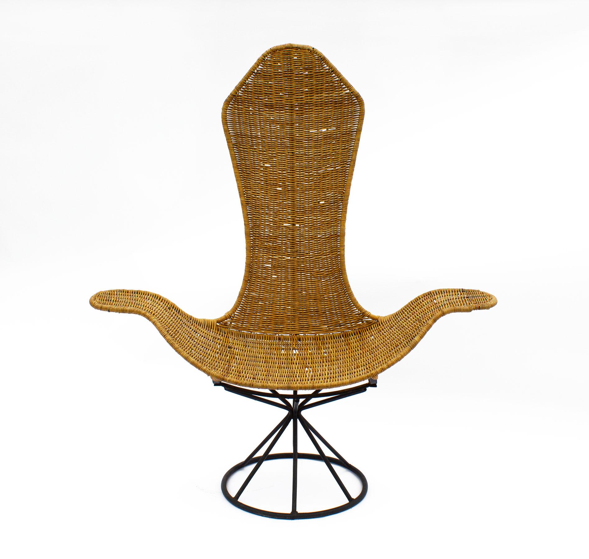 Danny Ho Fong Wave Chair for Tropi-Cal Rattan and Steel, 1960s In Good Condition In Dallas, TX