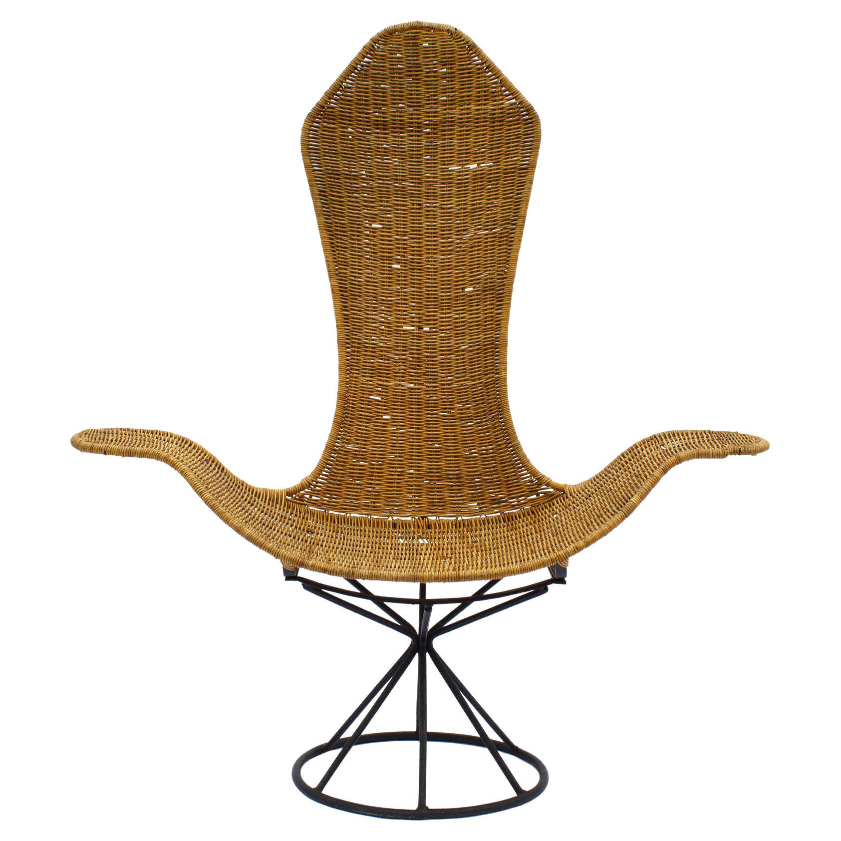 Danny Ho Fong Wave Chair for Tropi-Cal Rattan and Steel, 1960s
