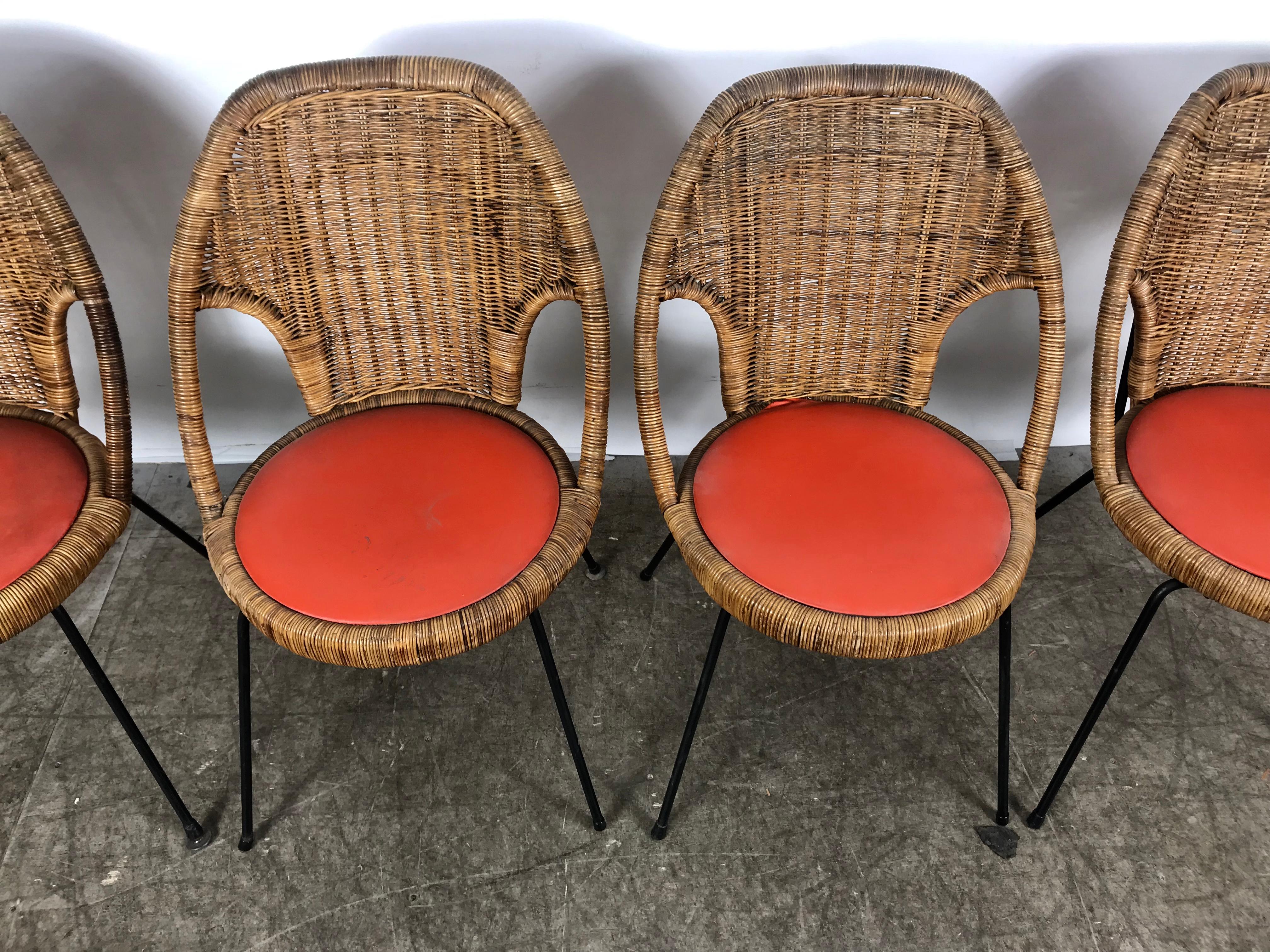 American Danny Ho Fong, Wicker and Iron Dinette Chairs for Tropical