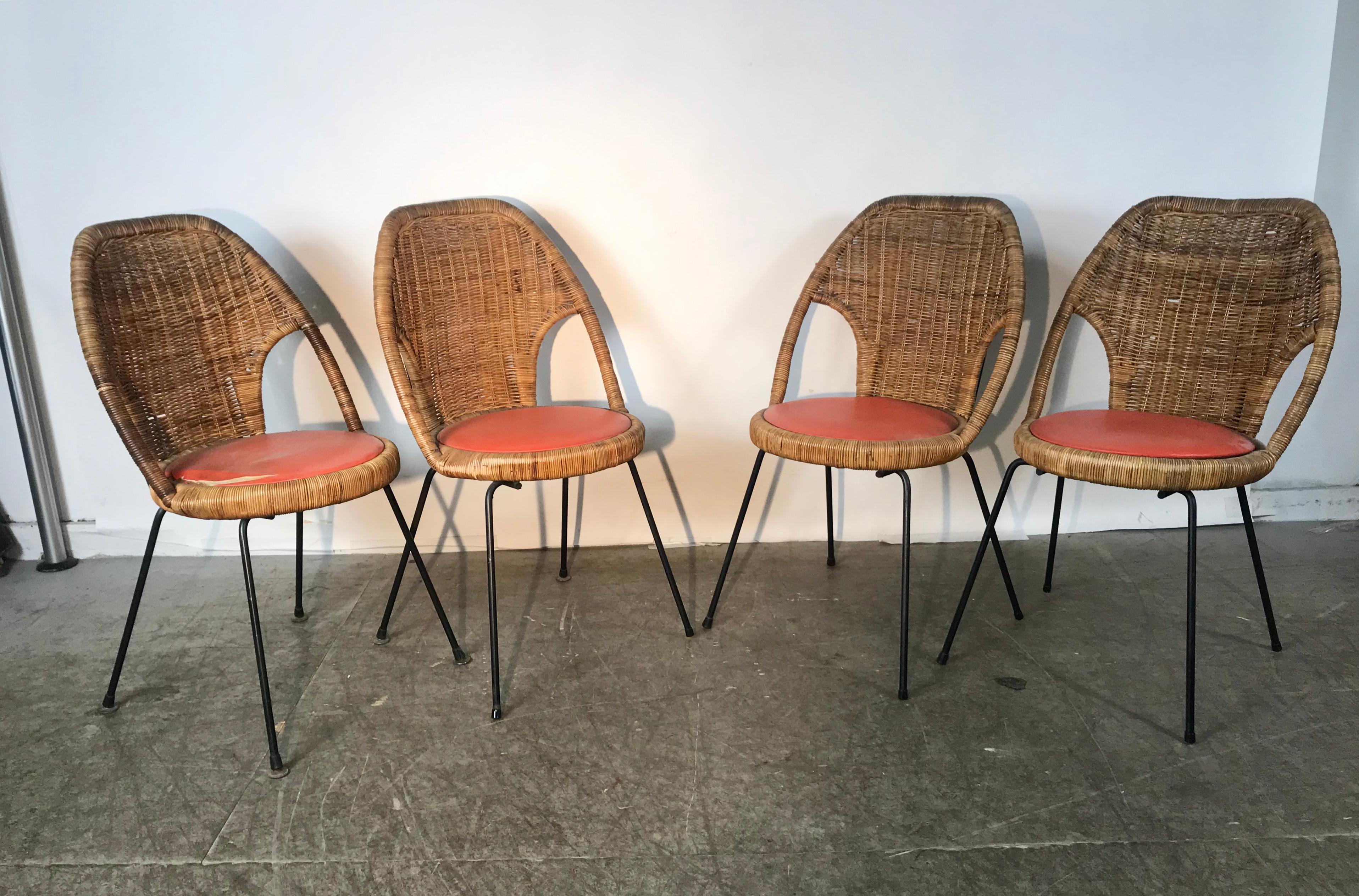 Danny Ho Fong, Wicker and Iron Dinette Chairs for Tropical In Good Condition In Buffalo, NY